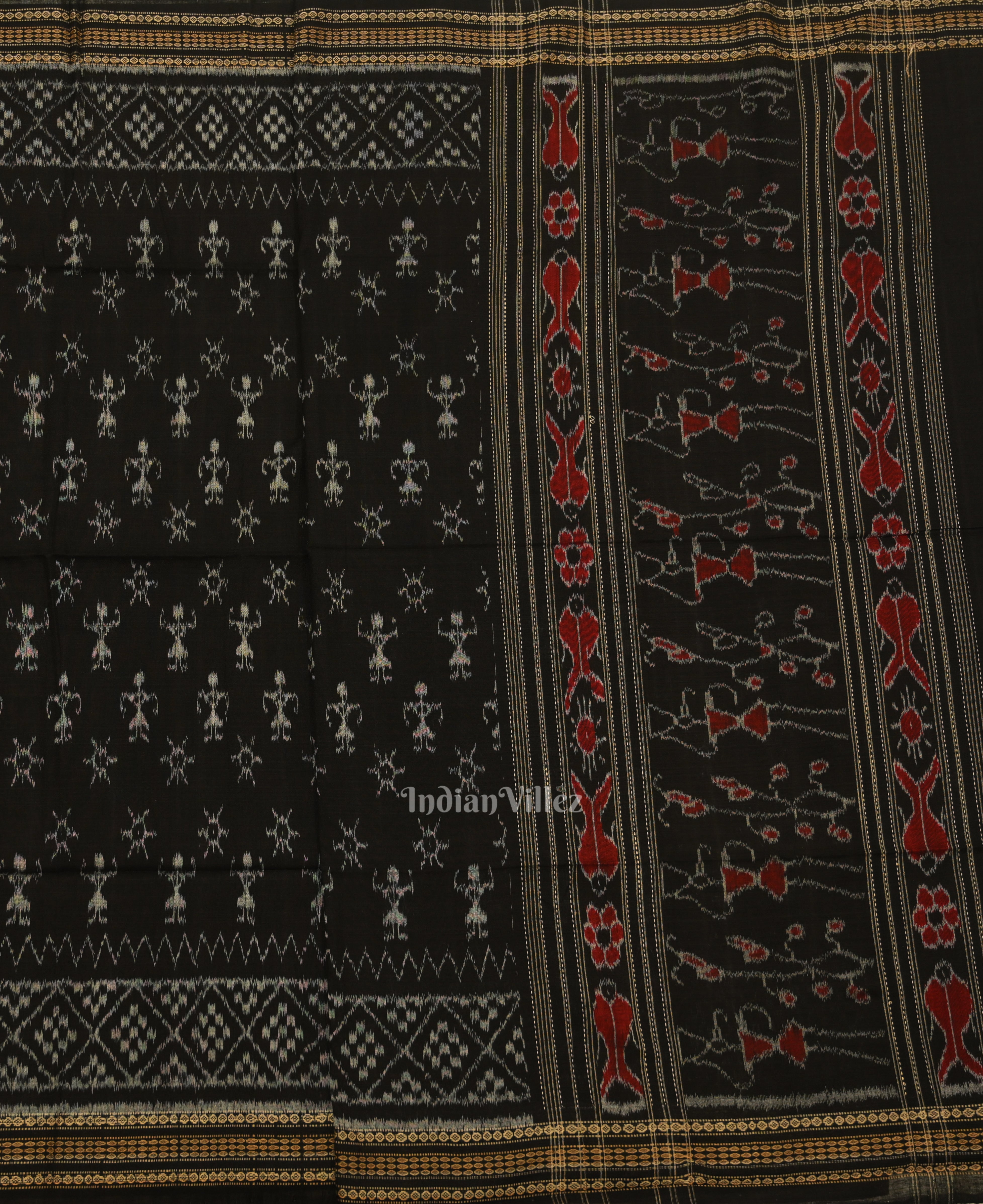 IndianVillèz Cement Gray Black Odisha Ikat Sambalpuri Dress Set & Dupatta - view 4