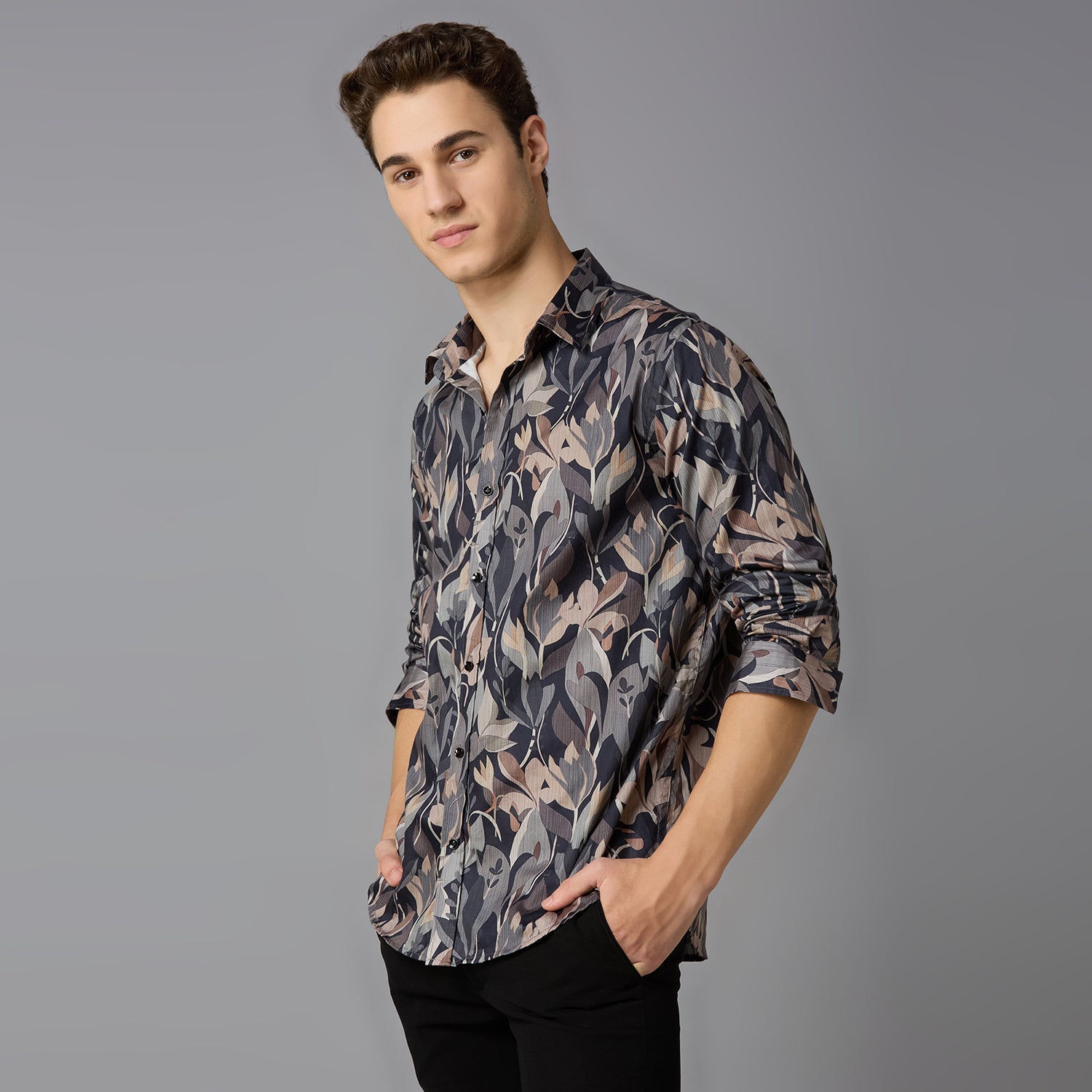 MARK & ALBERT Giza Cotton Printed Shirt – Gray