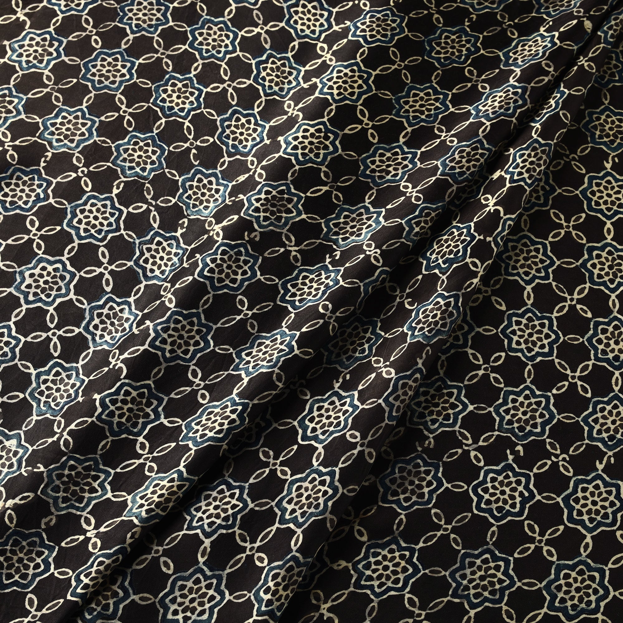 KACHCHH JI CHHAAP Black - Ajrakh Block Printed Natural Dyed Modal Silk Fabric 05 - view 2
