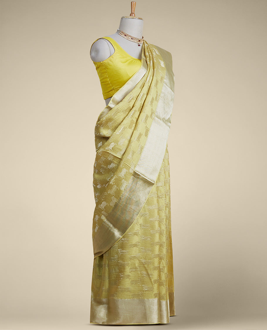 Pothys Yellow anial motifs pure crepe saree with self zari border - view 2