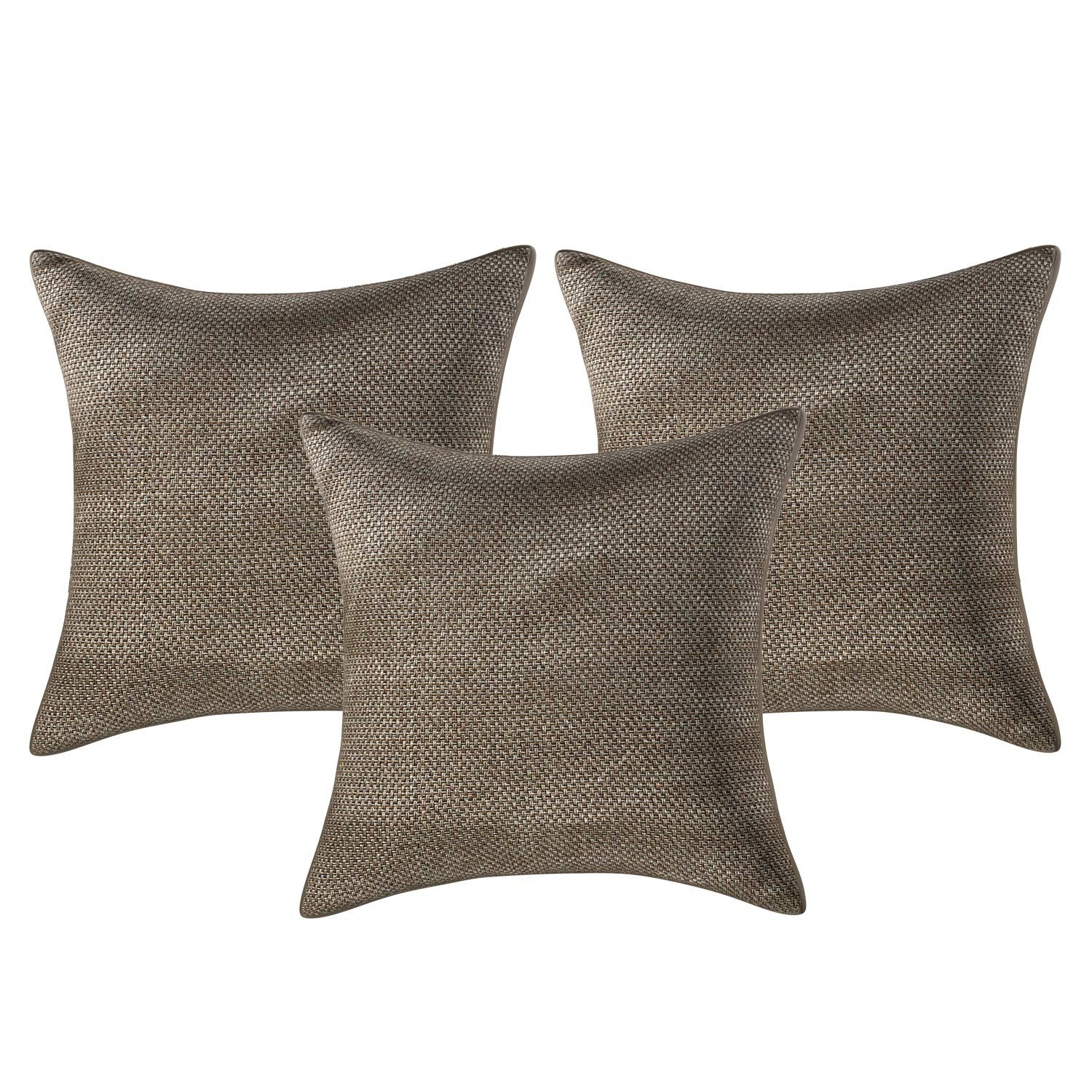Kuber Industries Self Design 3 Piece Jute Cushion Cover Set - 16"x16", Light Brown