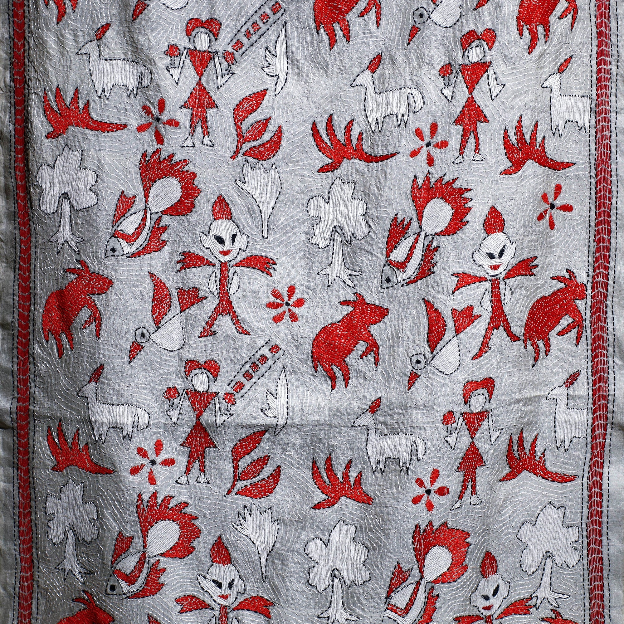 KHUSHBASH - HAPPY LOOM OF EAST Bengal Kantha Hand Embroidery Tussar Silk Wall Hanging (84 x 23 in) 21 - view 3