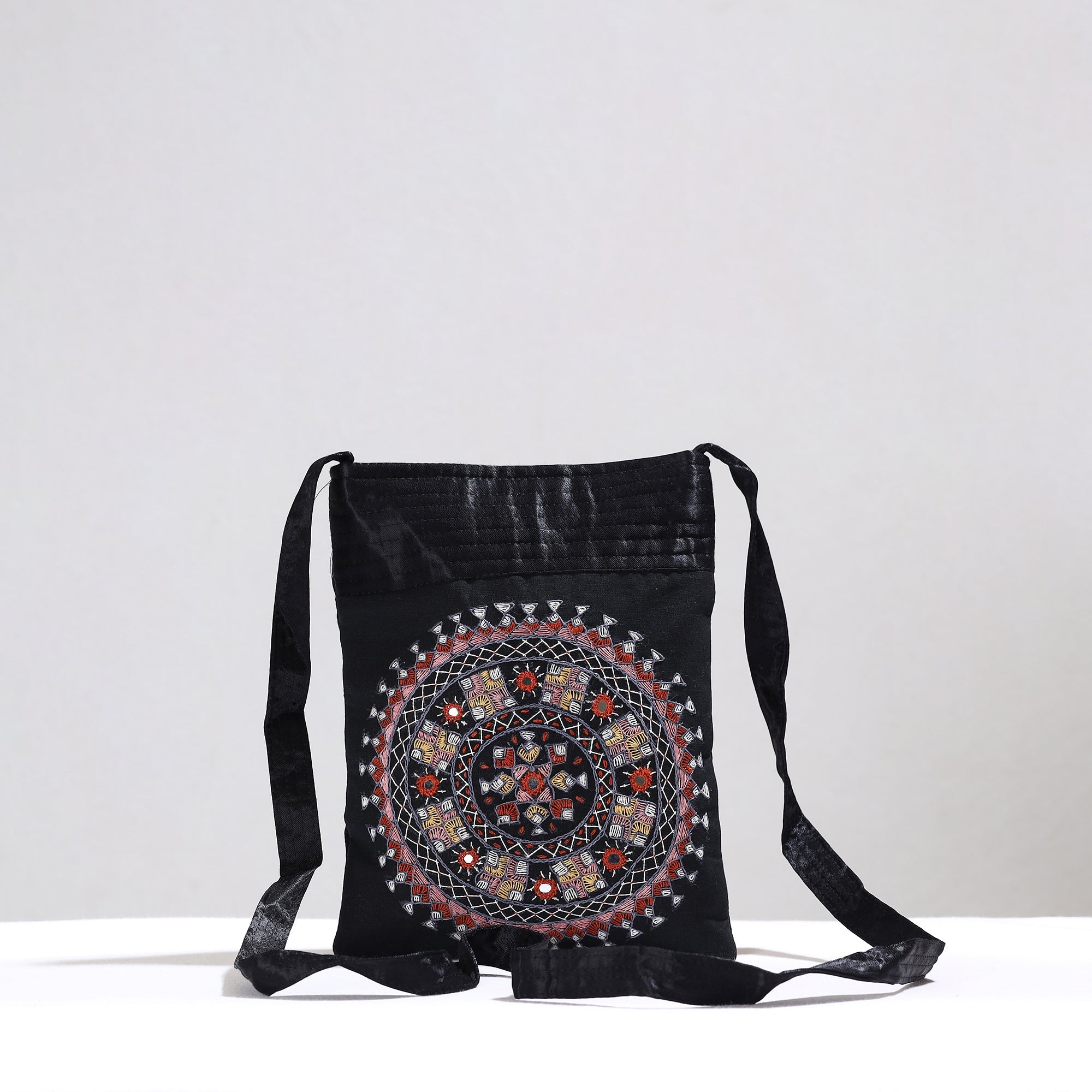 KACHCHH JI CHHAAP Black - Kutch Neran Hand Embroidery Mirror Work Mashru Silk Sling Bag 08 - view 2