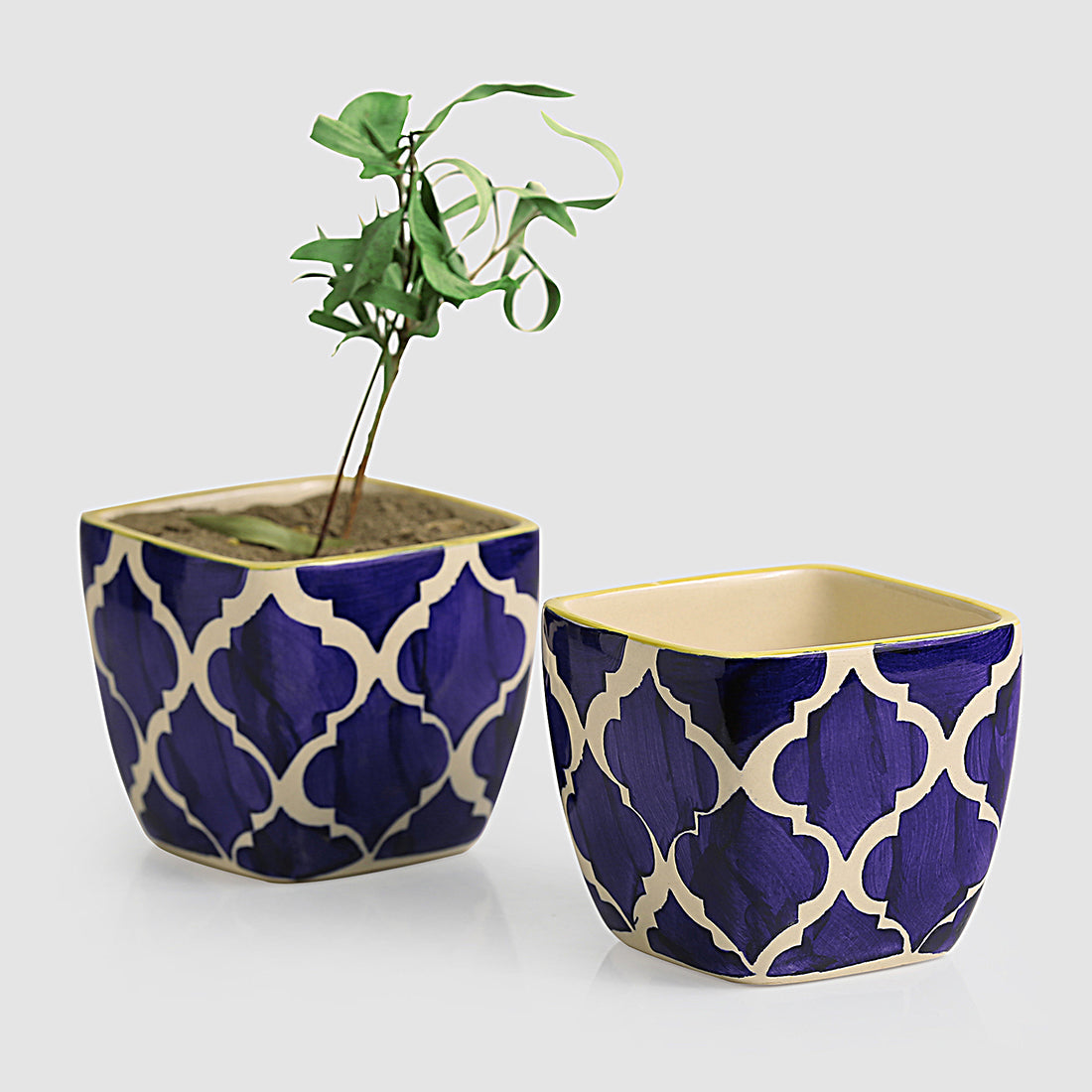 EXCLUSIVELANE 'Moroccan Roots' Handpainted Ceramic Planters (Set Of 2) - view 2