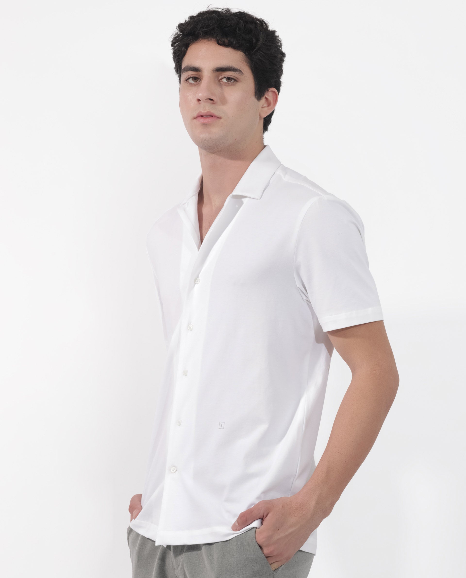ARTICALE Rare Rabbit Men's Nick Off-White Cotton Lycra Fabric Cuban Collar Half Sleeves Solid Shirt - view 6