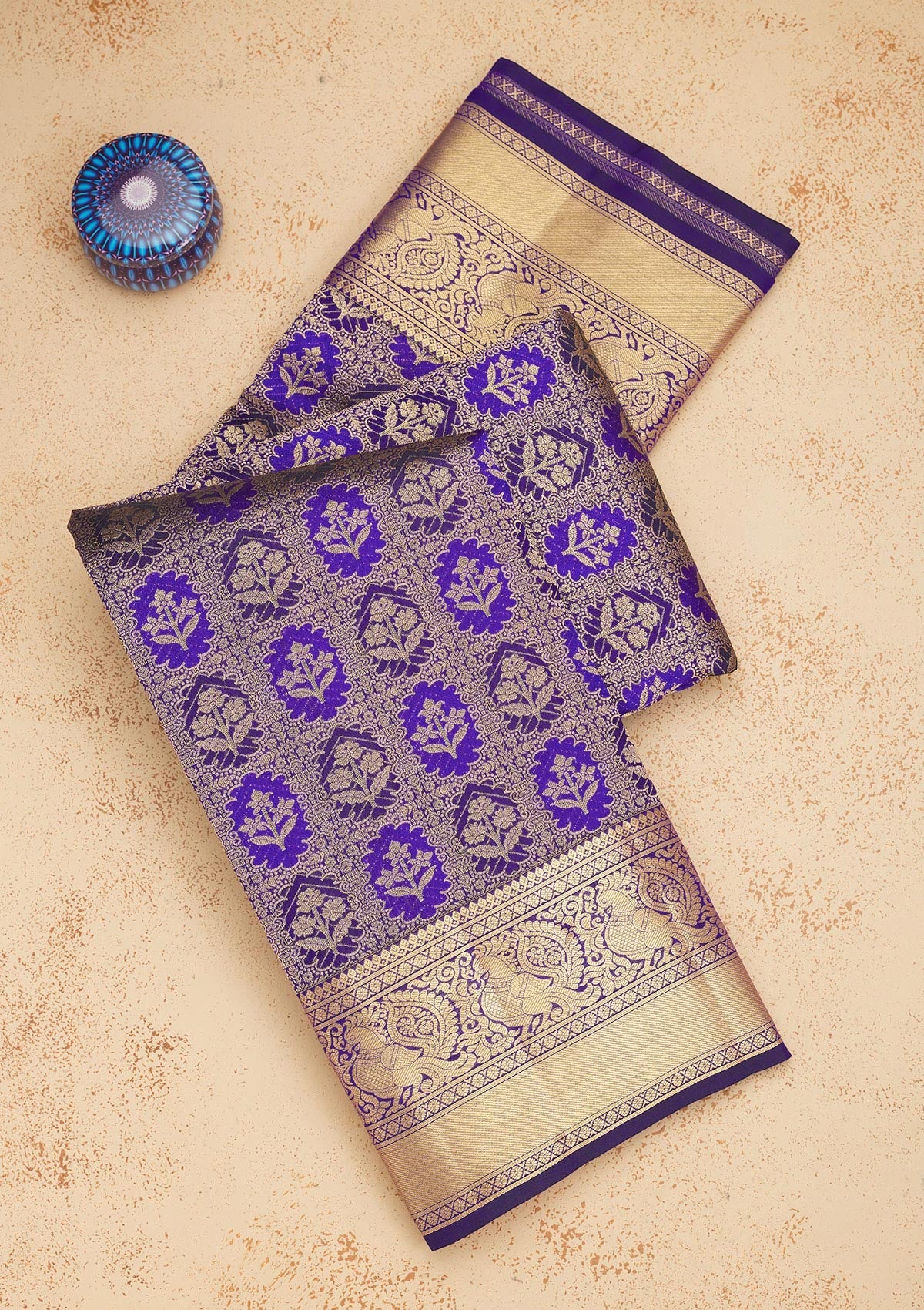 Koskii Royal Blue Zariwork Pure Silk Saree – Women's