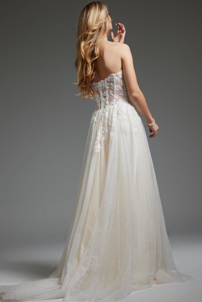 Jovani JB25730 Long Beaded High Slit Bridal Wedding Dress - view 2