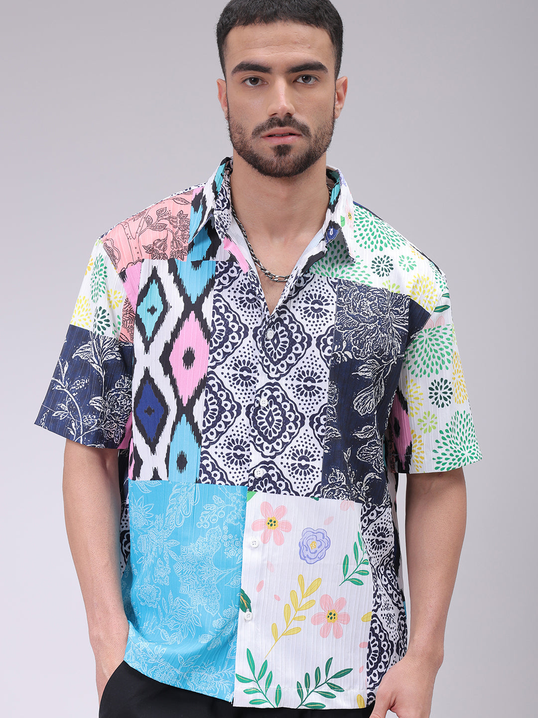 The Indian Garage Co Men's Multicolor Boxy Fit Patched Shirt