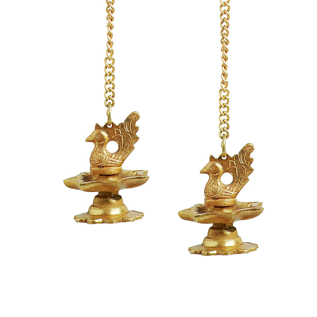EXCLUSIVELANE 'Flying Swans' Hand-Etched Decorative Hanging Diya Set In Brass (7 Wicks) - view 2