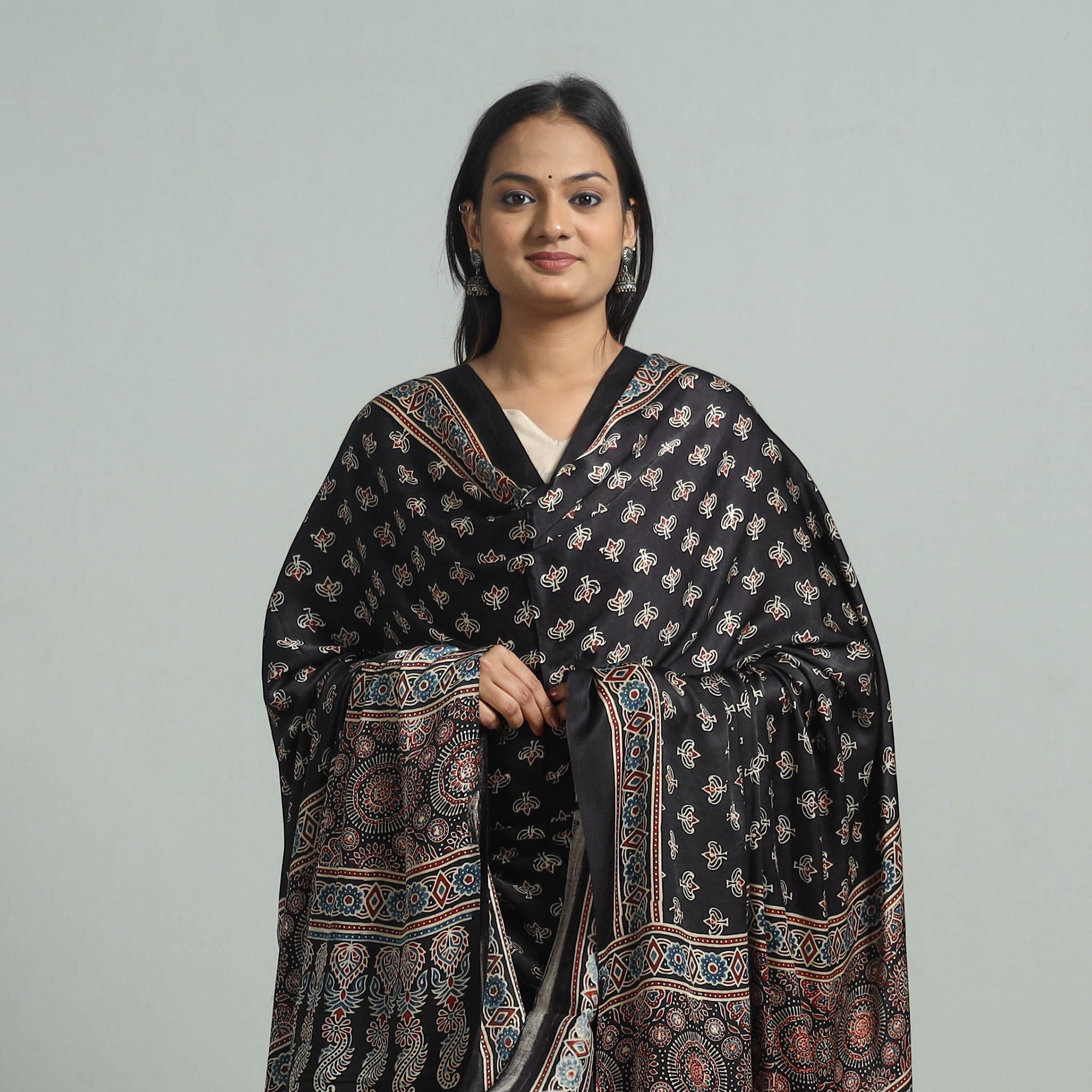 KACHCHH JI CHHAAP Black - Modal Silk Block Print Ajrakh Dupatta 96 - view 3