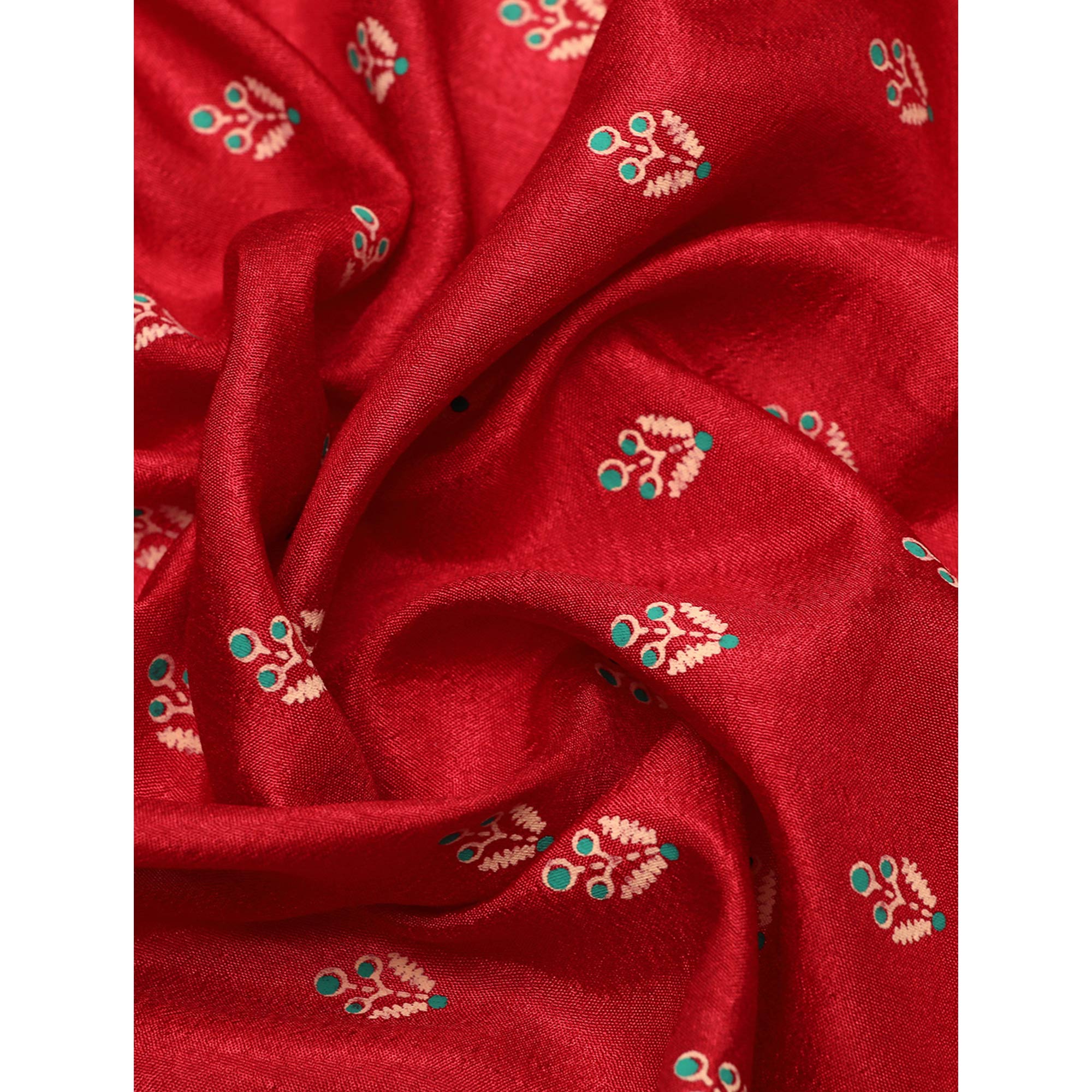 Peachmode Maroon Floral Printed Vichitra Silk Saree With Tassels - view 7