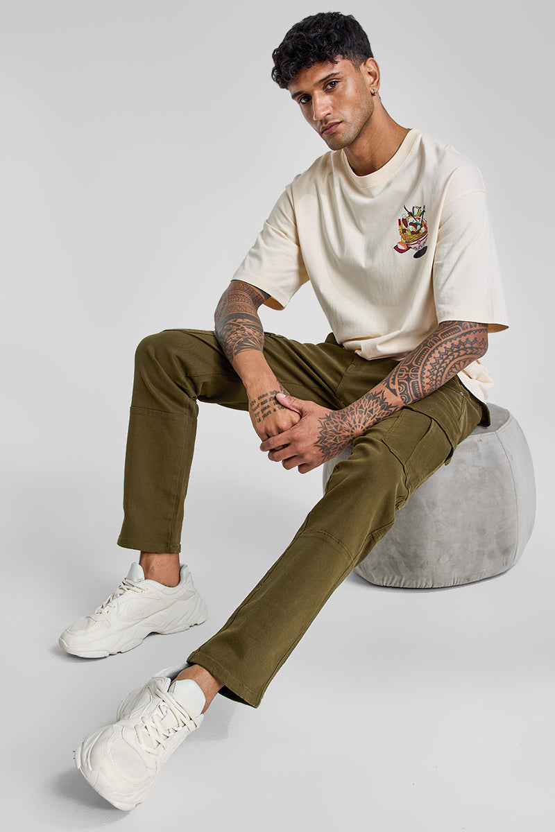 SNITCH Olive Slim Fit Cargo Jeans