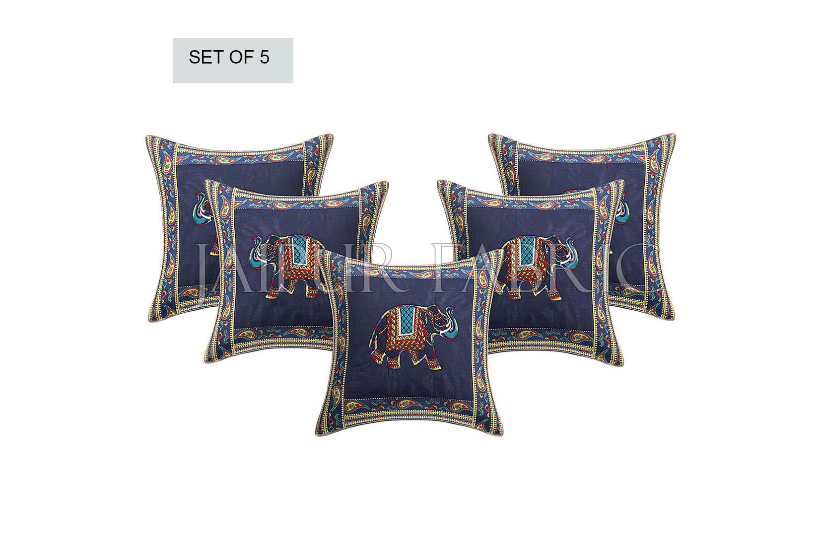 Patchwork applique cushion – JaipurFabric® Blue Elephant Design Patchwork & Applique Cushion Cover