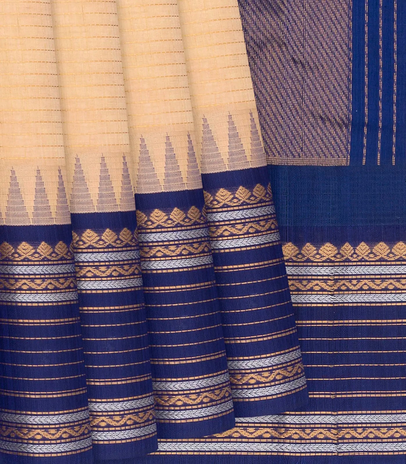 RmKV Beige Handloom Chirala Silk Cotton Saree With Checks-Beige