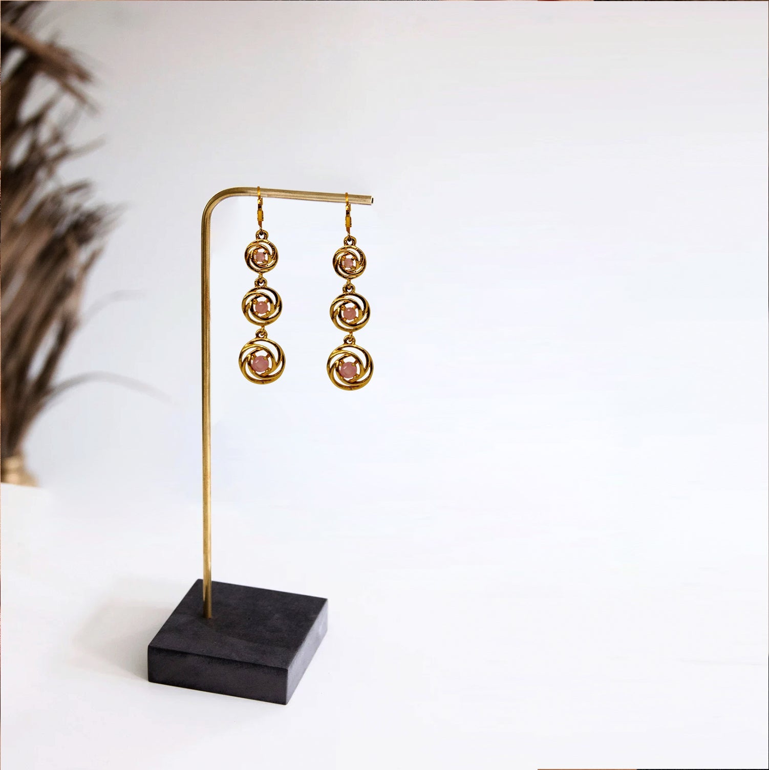 Branta Perfect Circle Light Pink Diamond Earrings For Women - view 2