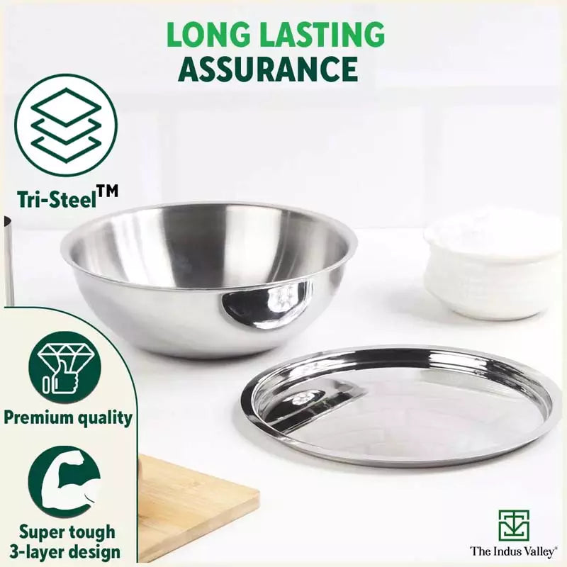 The Indus Valley TurboCuk Tri-ply Stainless Steel Tasla/Tasra/ Patila+ Steel Lid, Cook & Serve, Premium Quality, 3 Layer Thick Body, 100% Toxin-free, - view 10