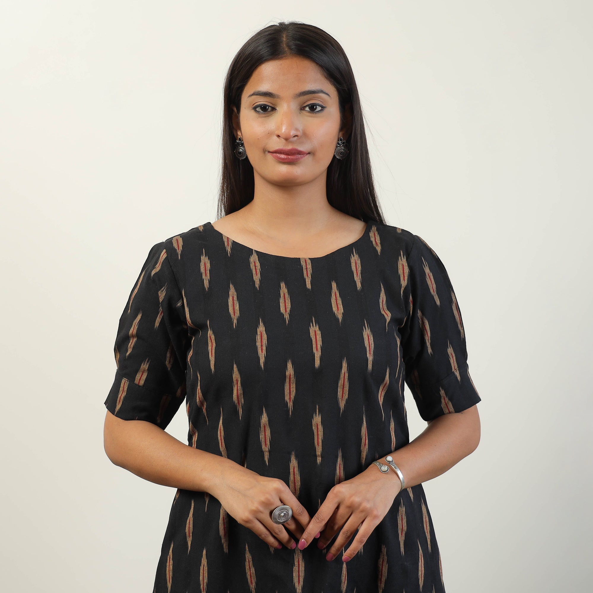 ITOKRI CASUALS Black - Pochampally Ikat Weave Cotton Dress 01