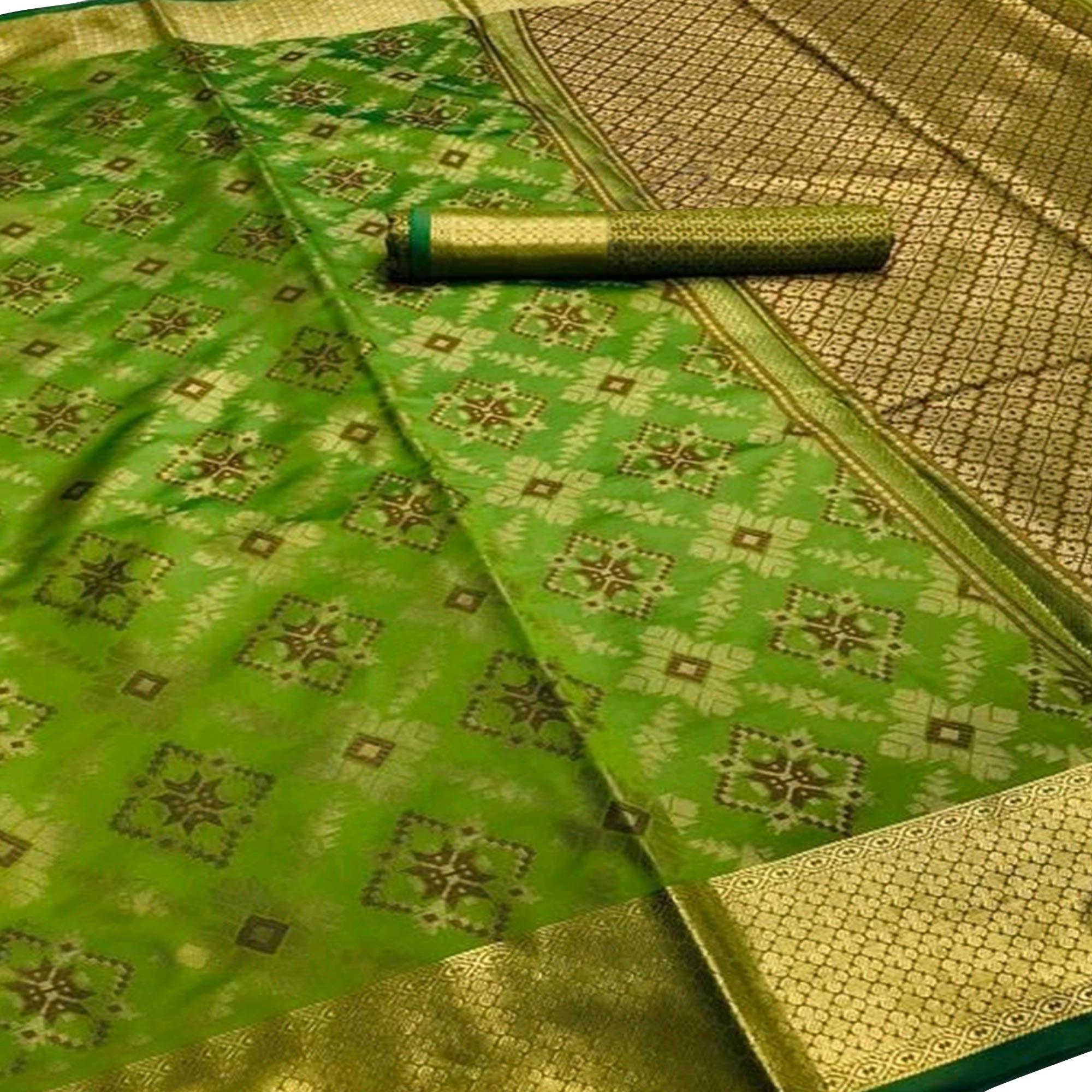 Peachmode Jazzy Olive Green Colored Festive Wear Woven Silk Saree