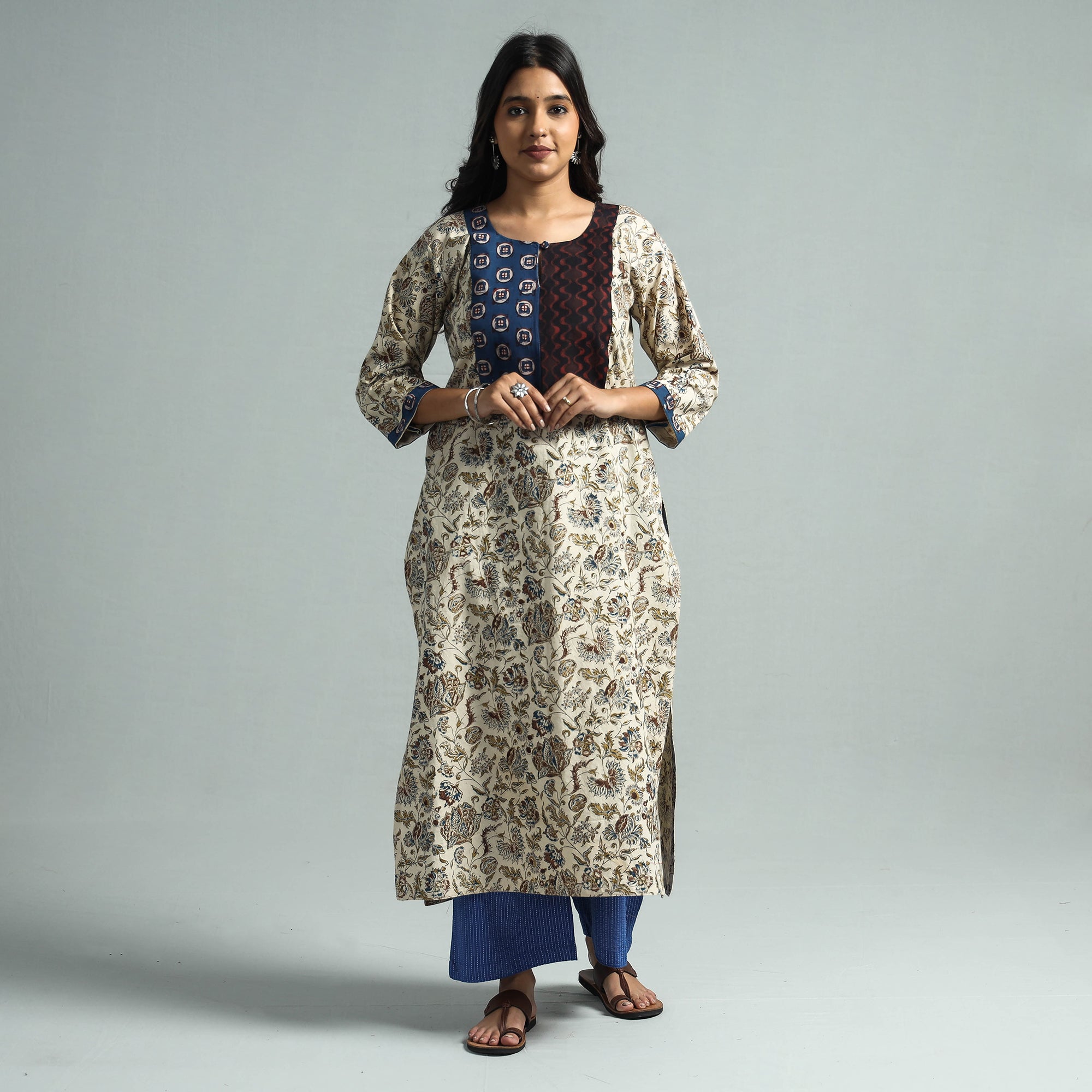 ITOKRI CASUALS Beige - Pedana Kalamkari Block Printed Cotton Kurta with Palazzo Set - view 2