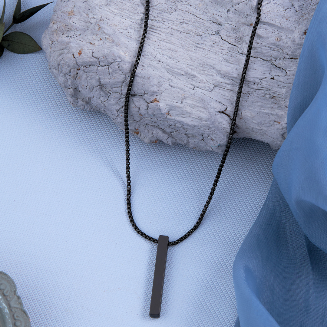 Branta Black Bar Pendant Chain Necklace For Men - view 2