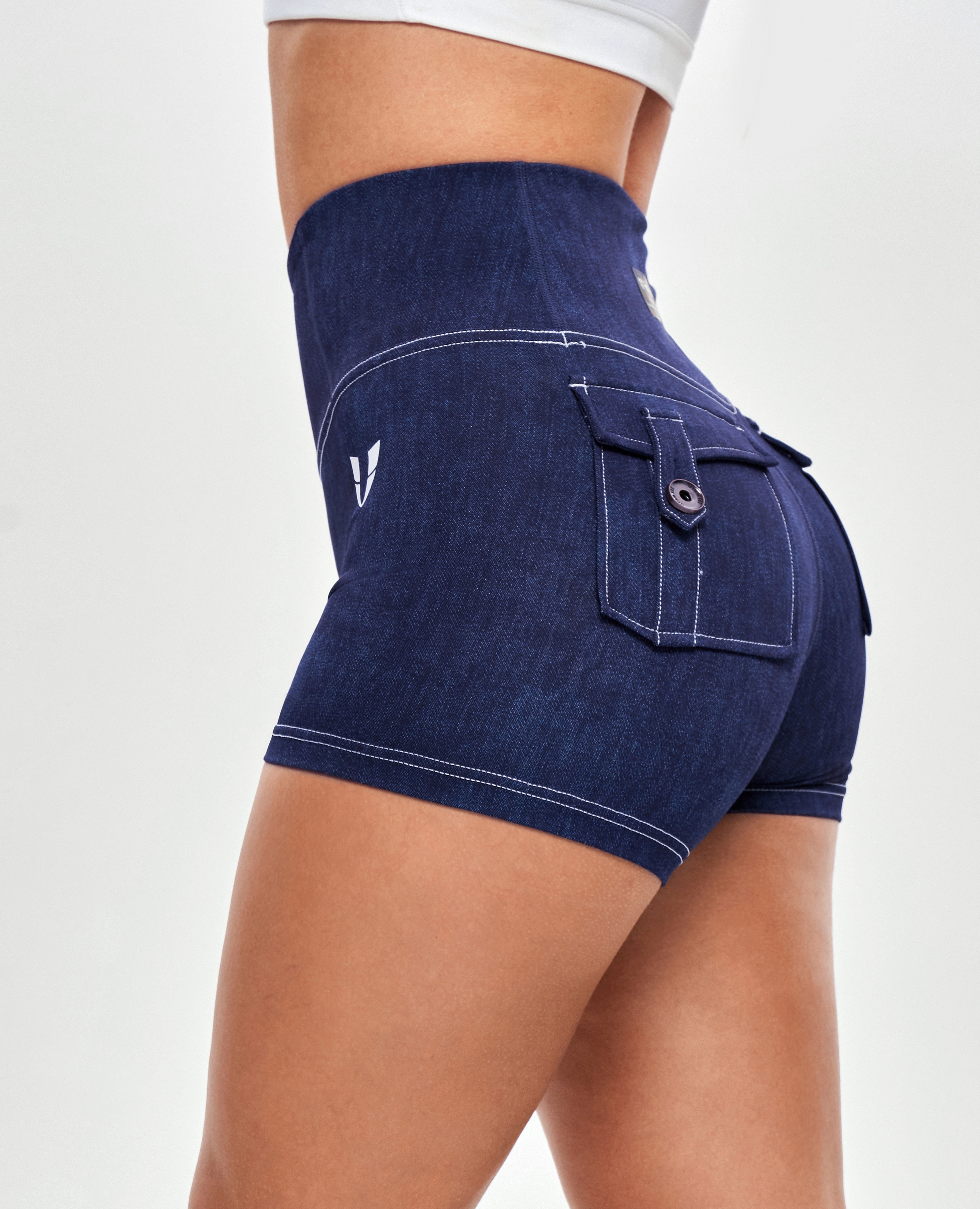FIRM ABS High Waist Cargo Shorts - Denim Blue - view 2
