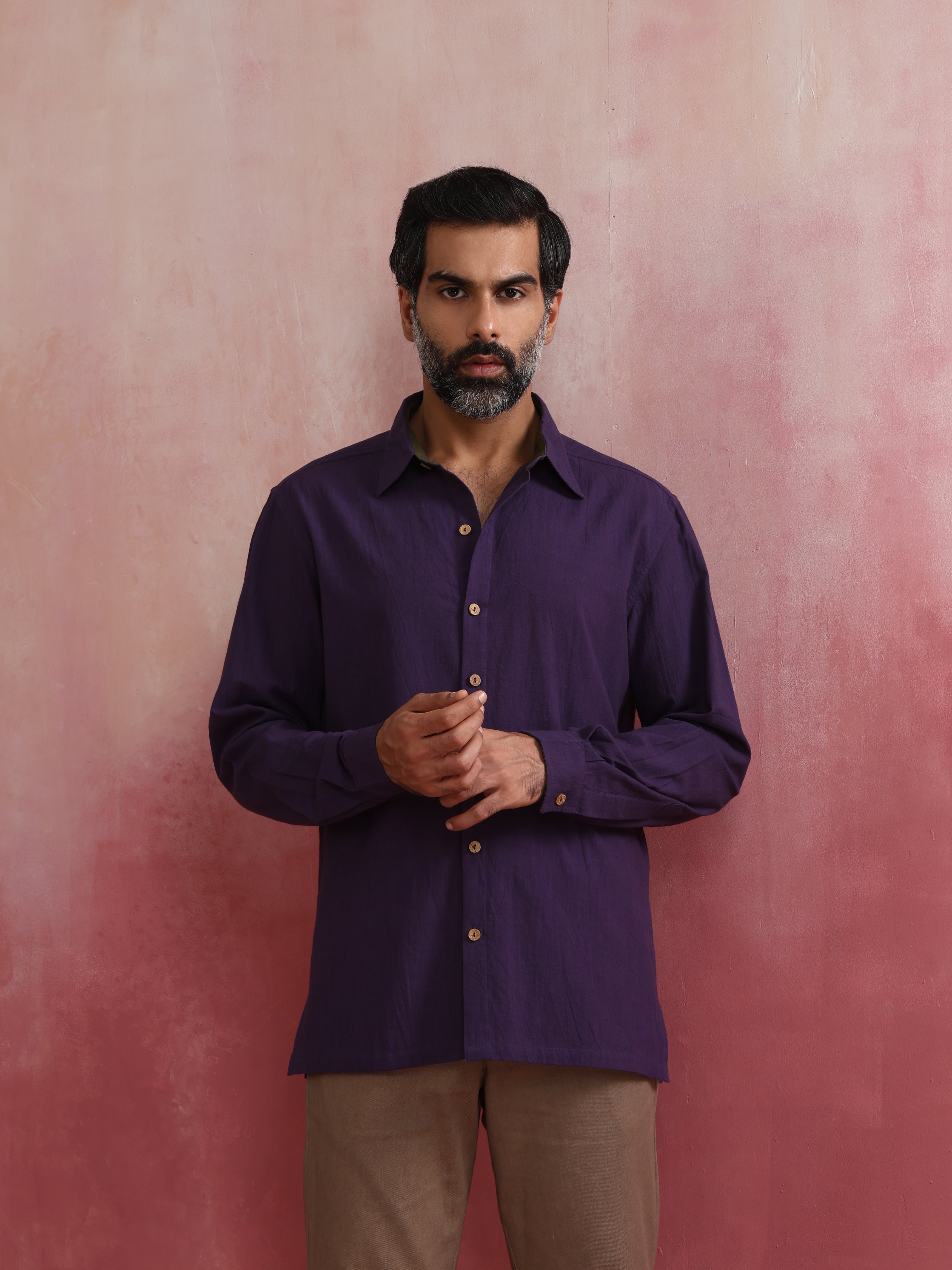 trueBrowns Men's Purple Cotton Shirt - view 3