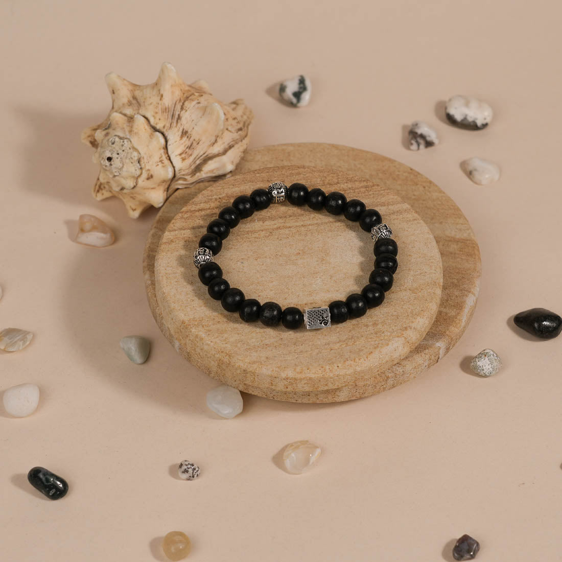 Prinjal Jewellers Ebony Karungali with Shree Hari Silver Beads Bracelet - view 2