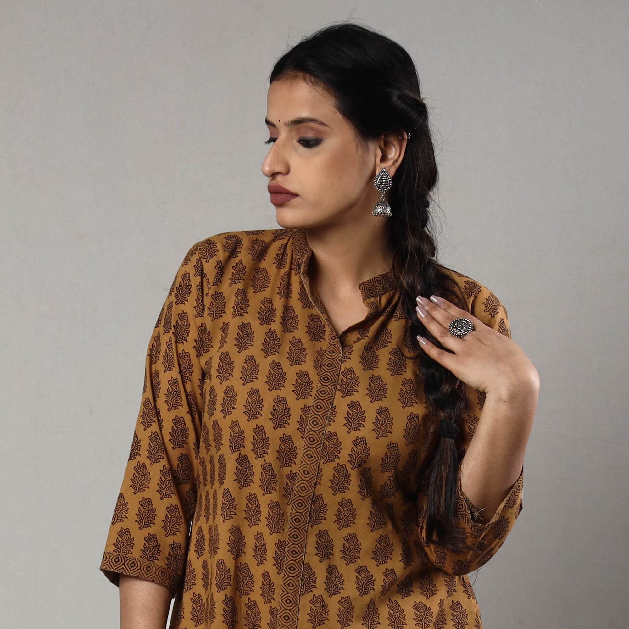ITOKRI CASUALS Brown - Block Print Cotton A-Line Bagh Kurta - view 2