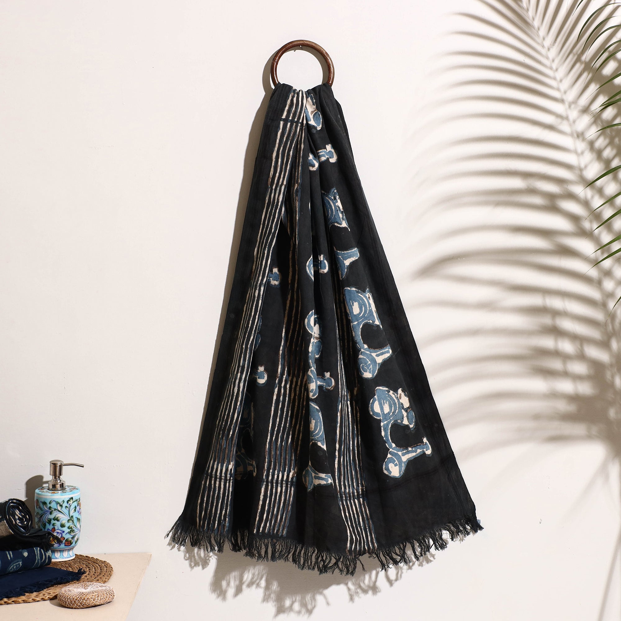 BINDAAS UNLIMITED Black - Bindaas Block Printed Handloom Cotton Towel