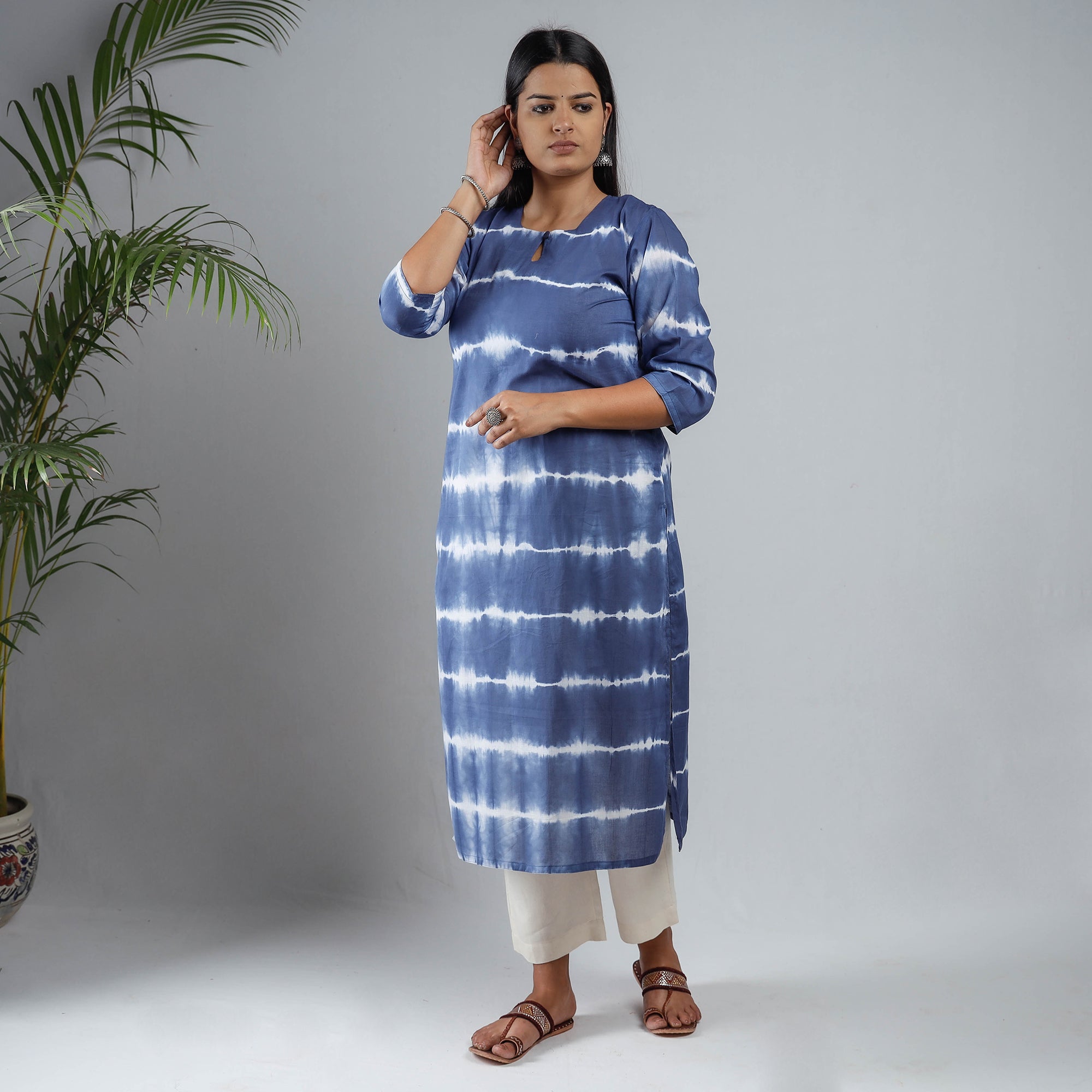 ITOKRI CASUALS Blue & White - Shibori Tie-Dye Mul Cotton Long Kurta - view 2