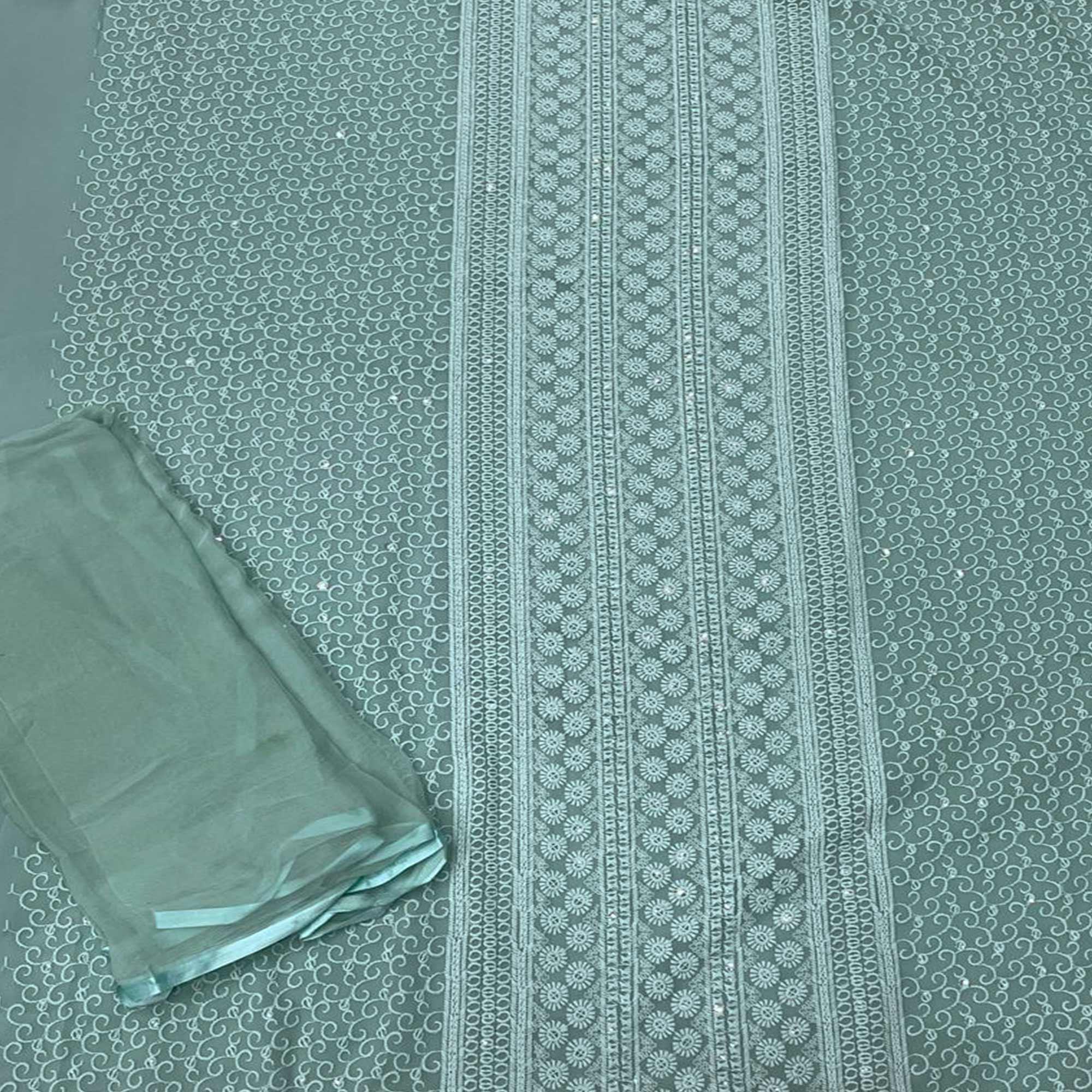 Peachmode Light Grey Casual Wear Embroidered Georgette Dress Material - view 2