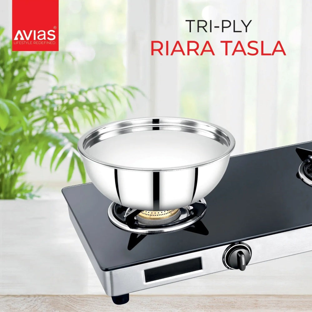 AVIAS Stainless steel Tri-Ply Riara (Tasla 20cm + Tasla 22cm + Frypan 22cm + Tope 14cm + Tope 16cm) | Induction Compatible | Silver | Set of 5 Pcs - view 2