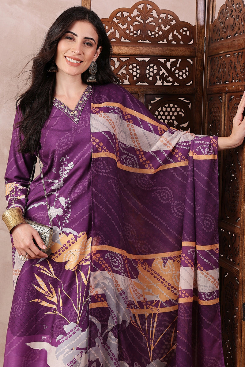 Ahika Purple Rayon Blend Floral Printed Straight Trouser Bottom Suit Set PKSKD2536PPL - view 4