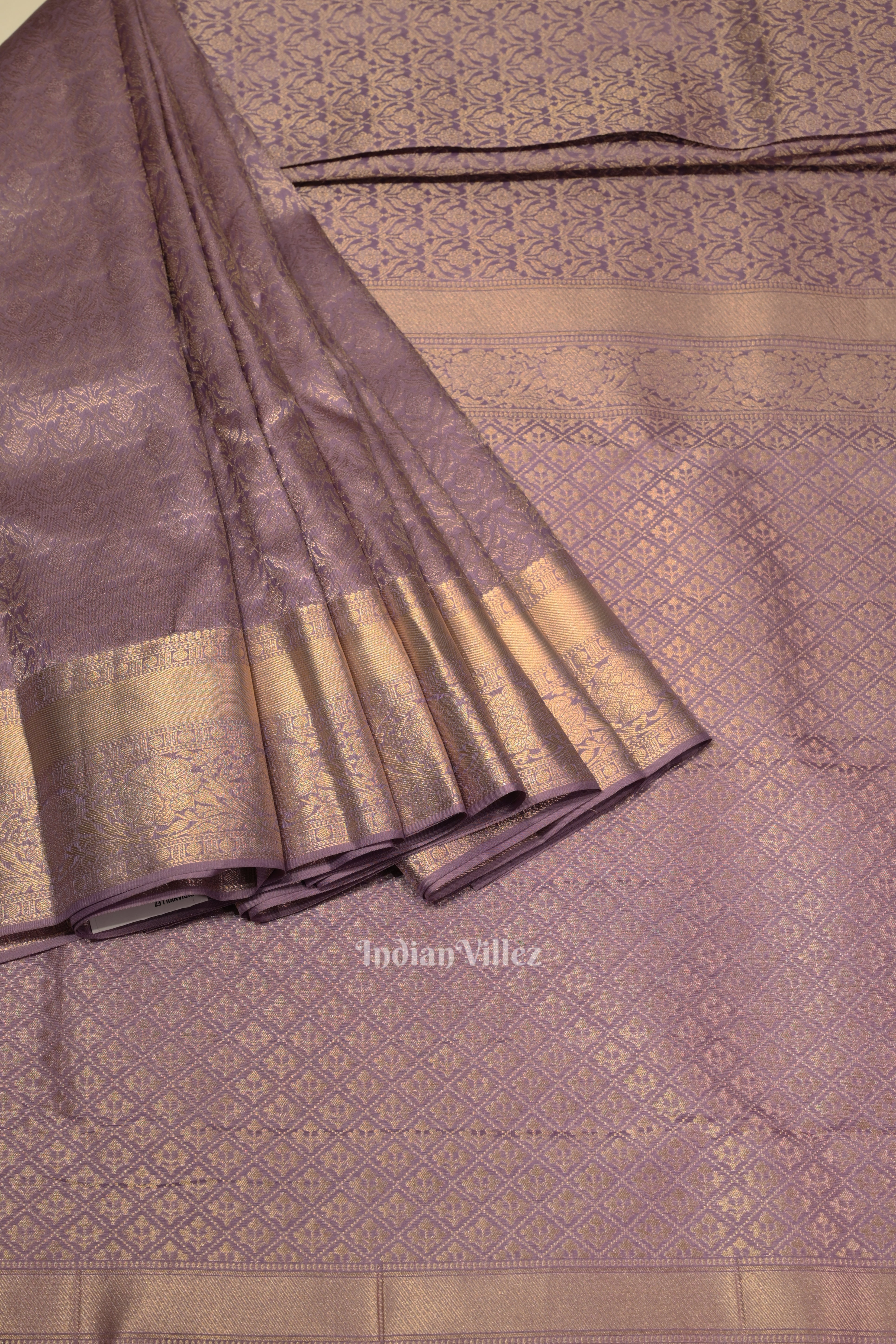 IndianVillèz Sunset Purple Pure Kanjivaram Silk Saree