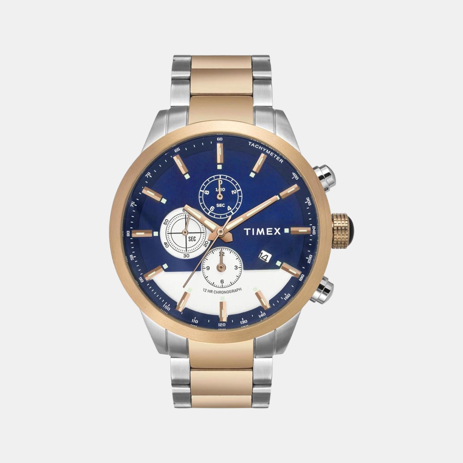 Timex E Class Men Quartz Blue Dial Chronograph Stainless Steel Watch TWEG19402