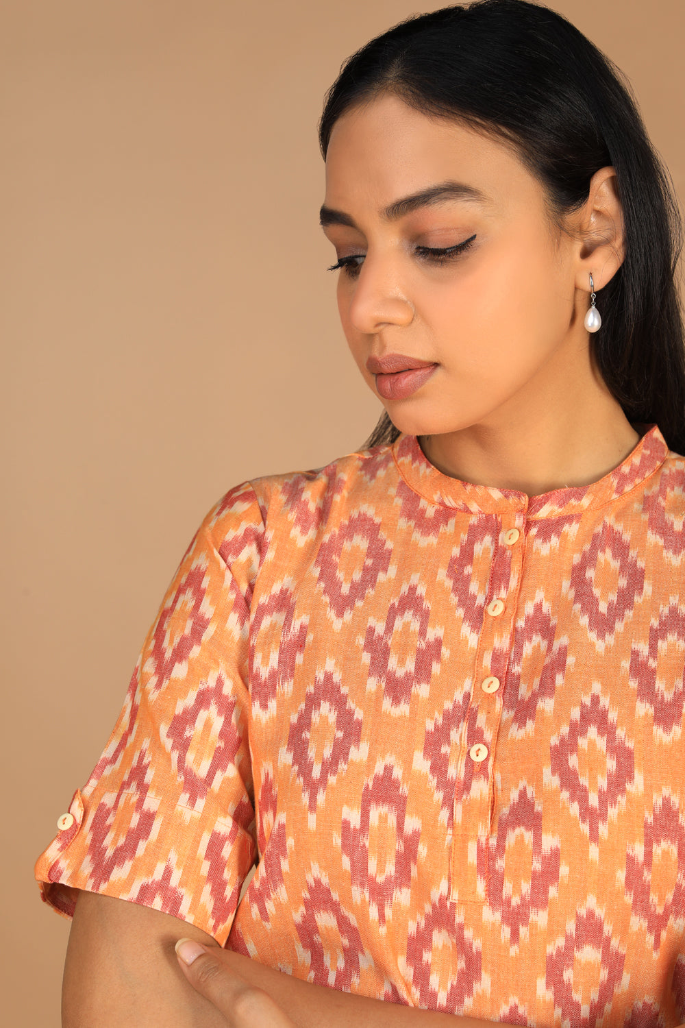 Kalanjali Ethnics Cotton Ikat kurti – Women's, PEACH - view 7