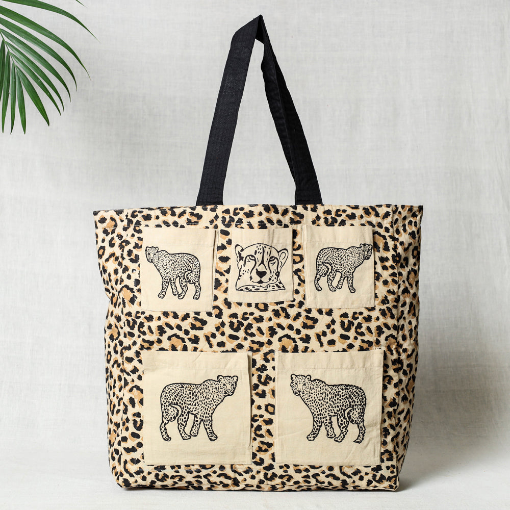 DASTKAR RANTHAMBORE Beige - Hand Block Print Cotton Shoulder Bag