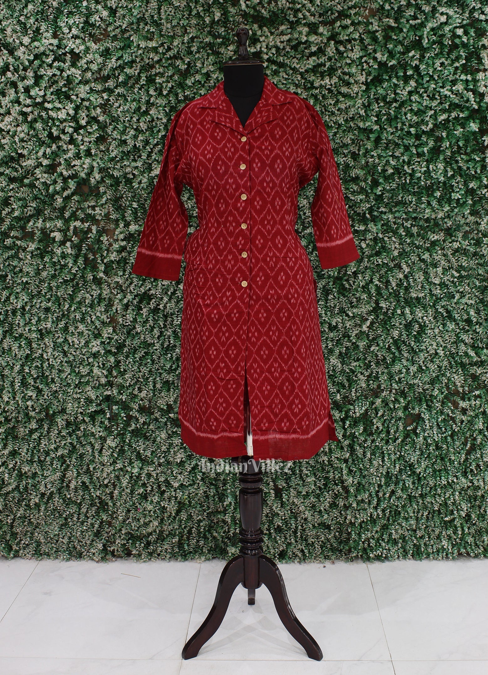 IndianVillèz Maroon Sambalpuri design Odisha Ikat Designer Cotton Kurti for Women