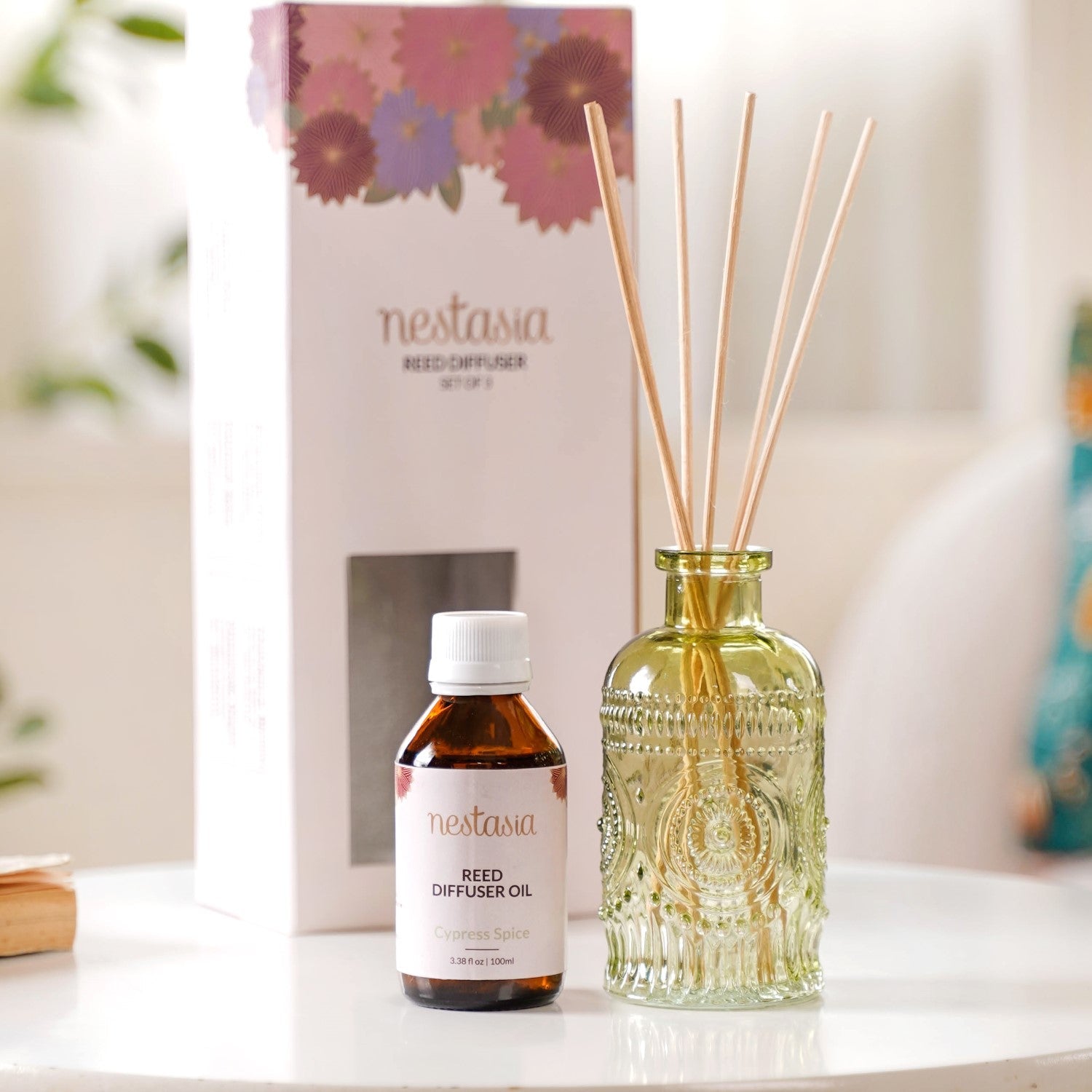 Nestasia Cypress Spice Fragrance Jar And Reed Diffuser Set Of 3