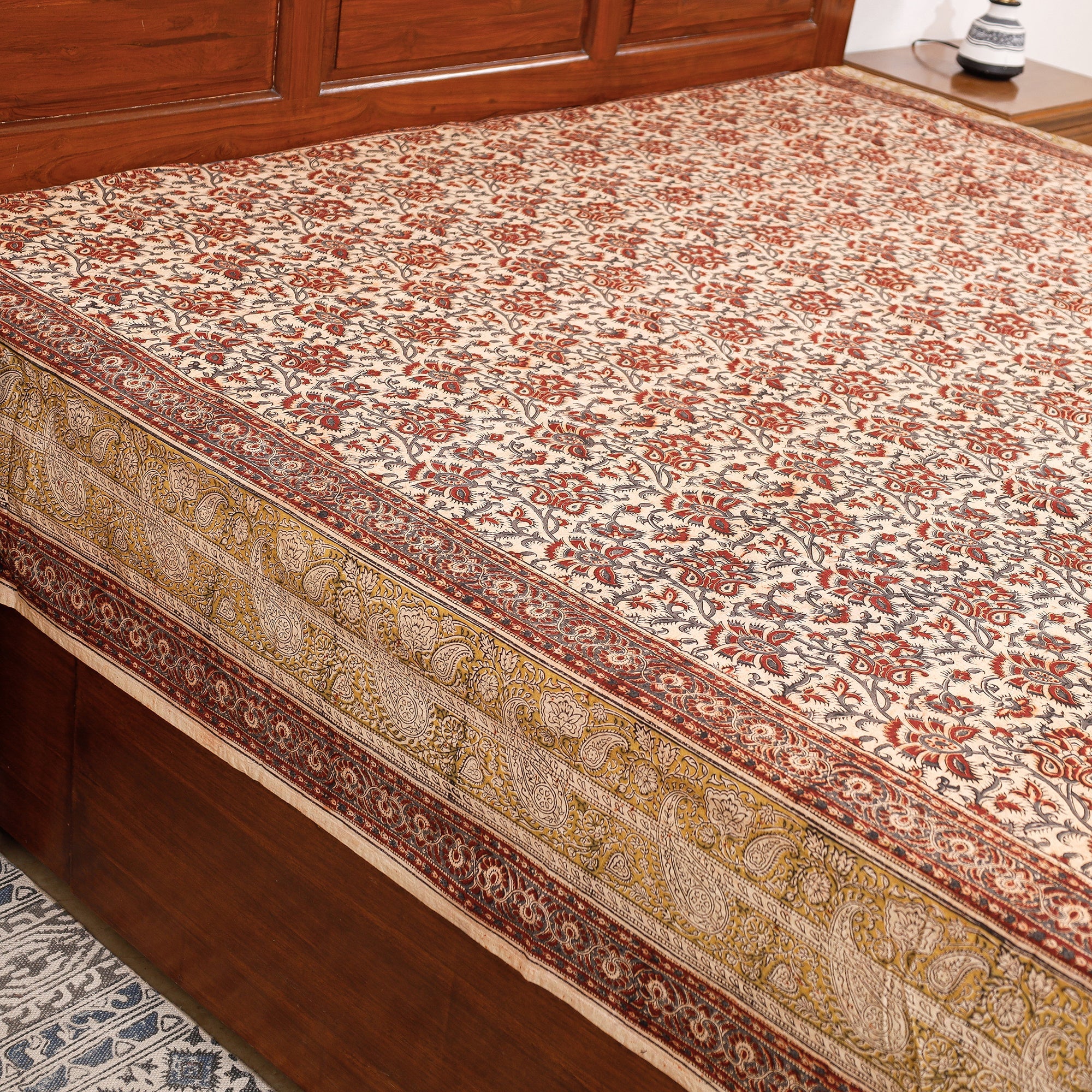 PITCHUKA SRINIVAS KALAMKARI PEDANA Beige - Pedana Kalamkari Block Printing Cotton Double Bed Cover (111 x 94 in) - view 3