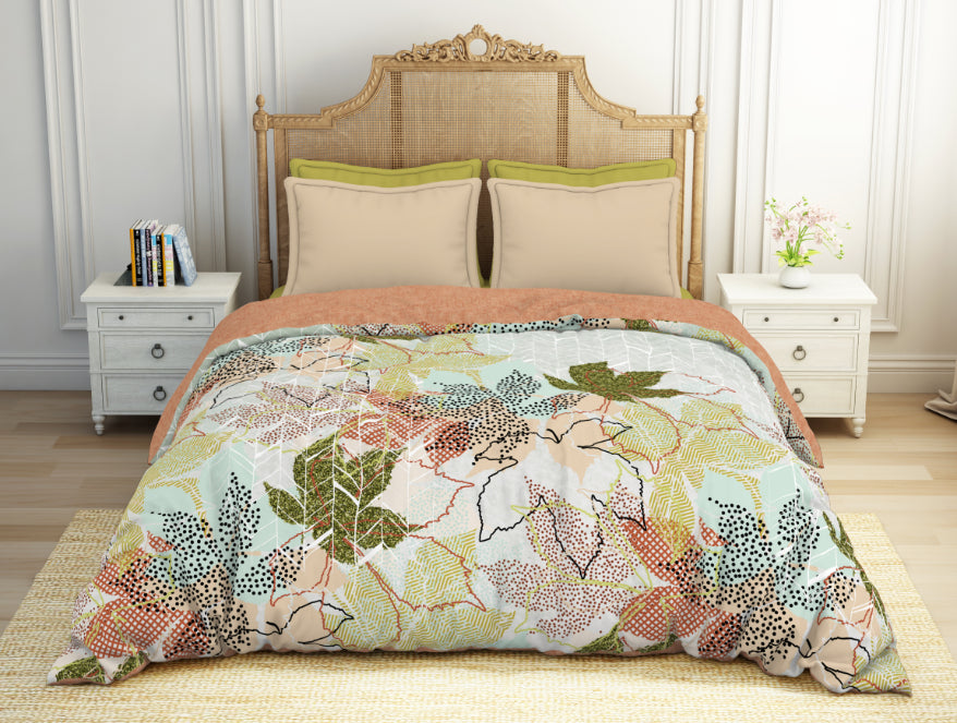 Spaces India Floral Dusty Aqua - Light Aqua Hygro Cotton Shell Double Quilt / AC Comforter - Greeneries By Spaces
