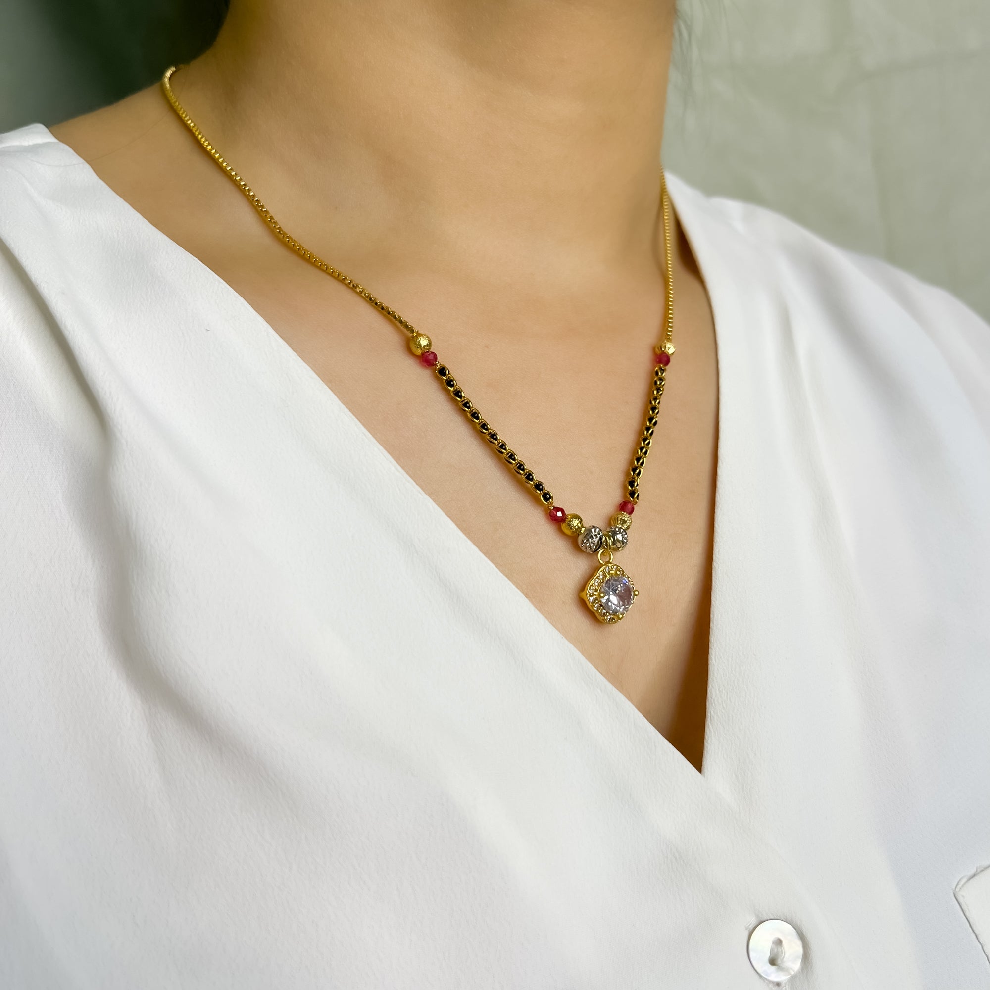 Branta White Round Diamond Mangalsutra For Women