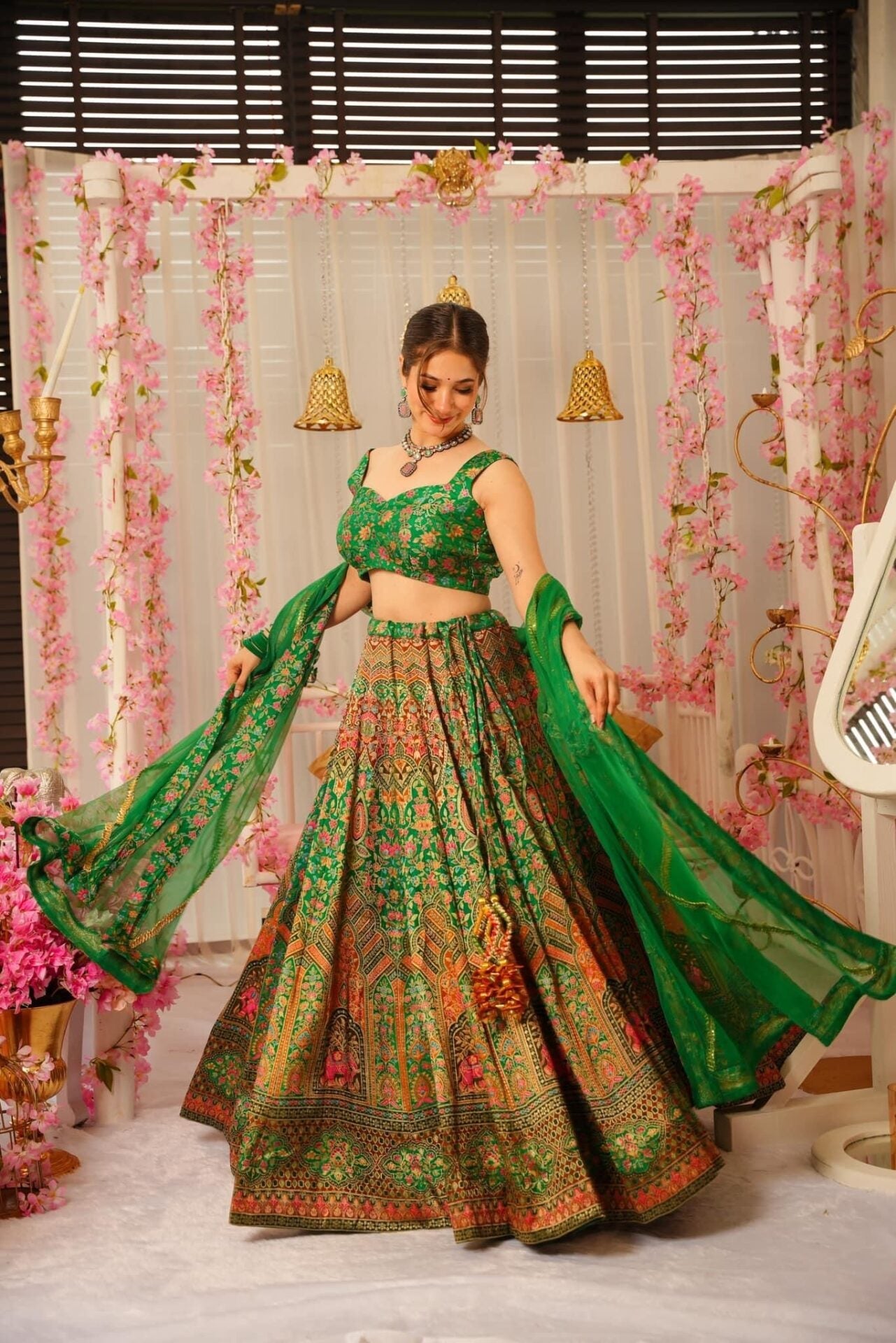 Idaho-o Peacock green silk lehenga set – Women's - view 2