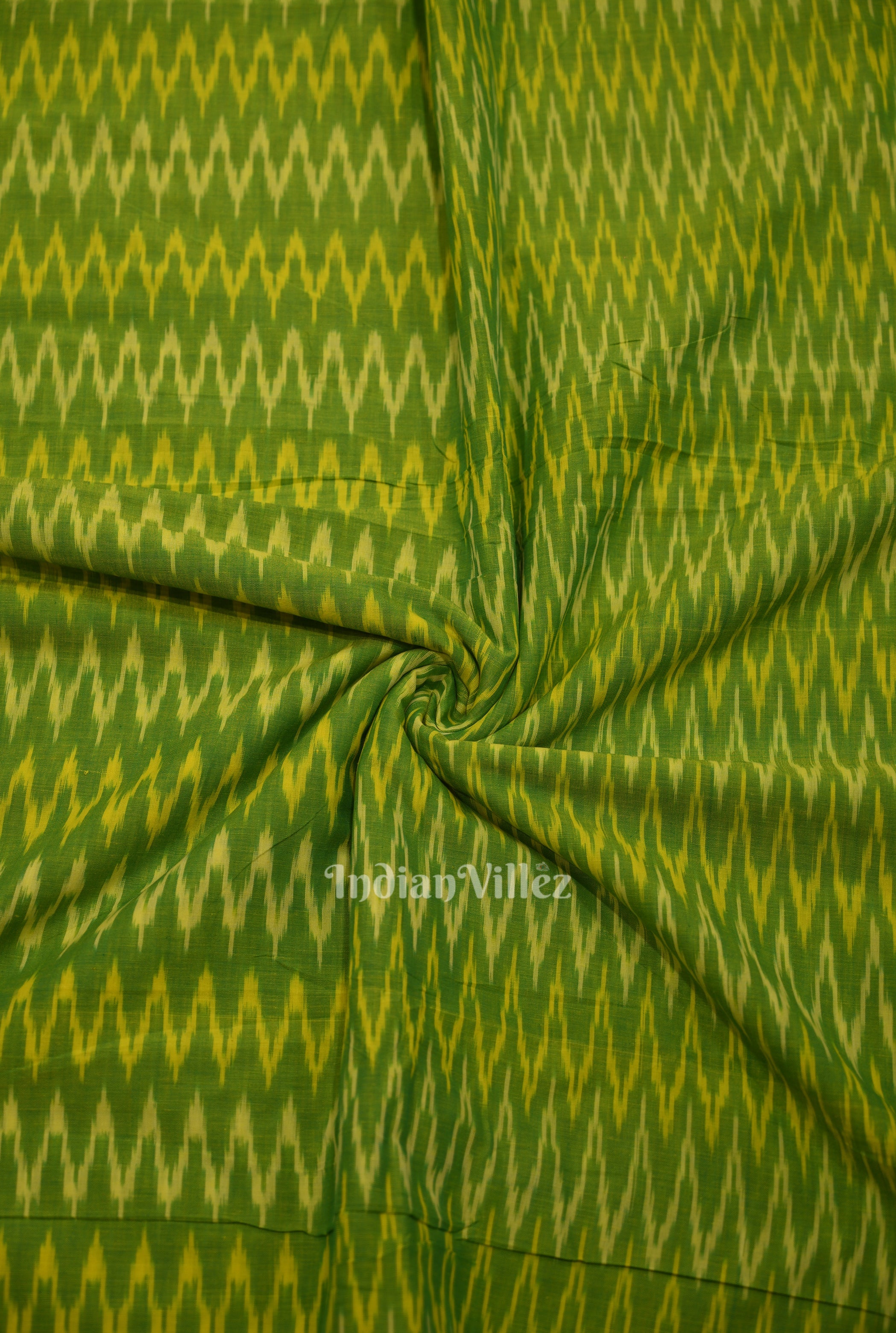 IndianVillèz Parrot Green Handwoven Pochampally Ikat Cotton Fabric