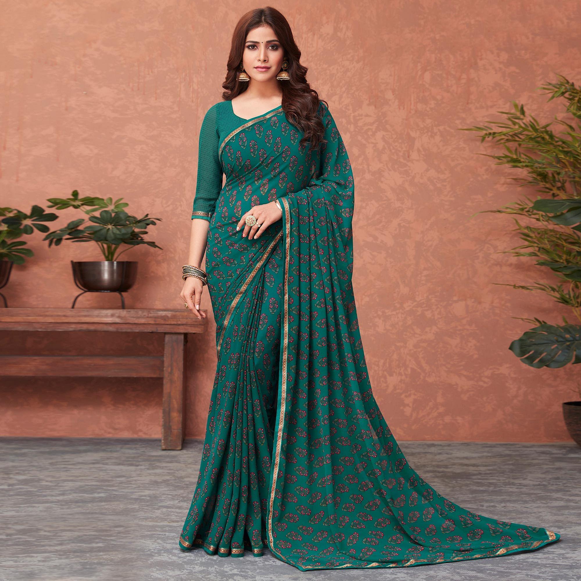 Peachmode Morpich Casual Wear Floral Printed Georgette Saree