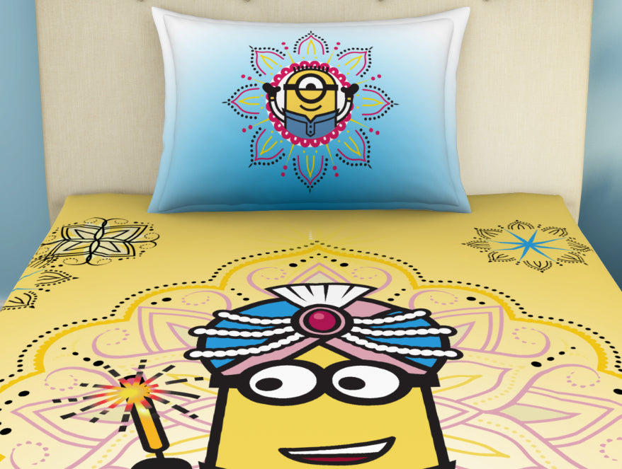 Spaces India Universal Masala Minions Yellow 100% Cotton Single Bedsheet - By Spaces - view 3