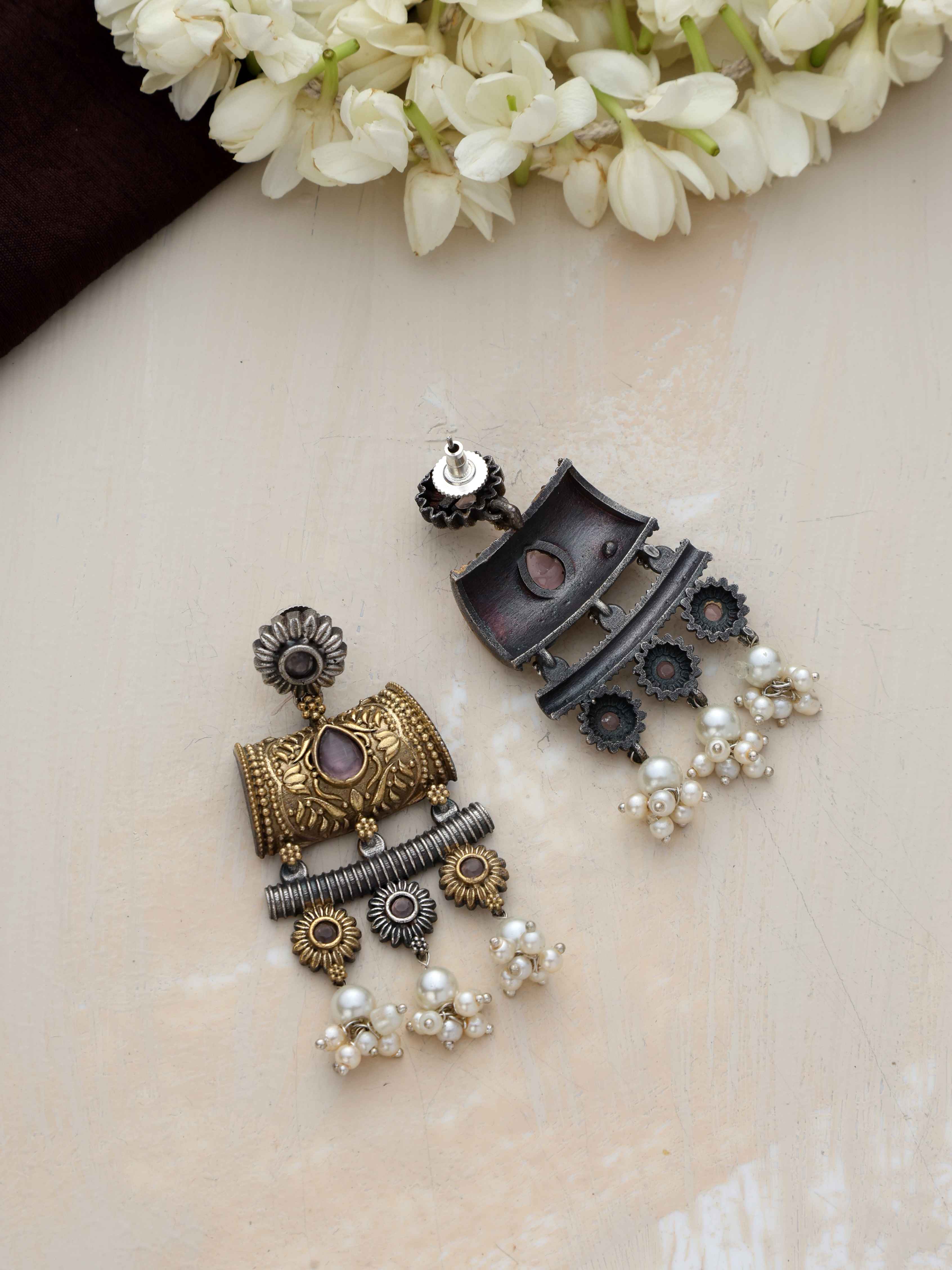 trueBrowns Silver Gold Tone Dangle Earrings - view 5