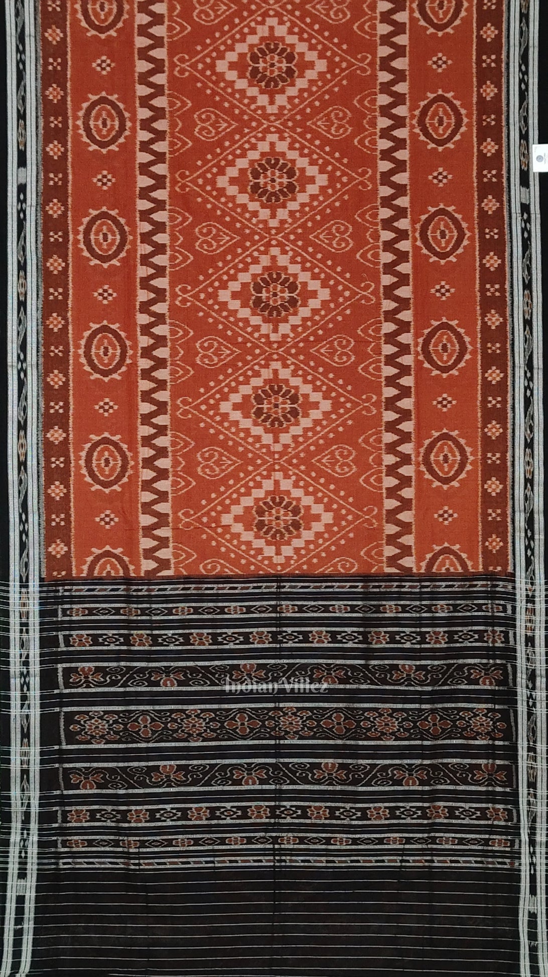 IndianVillèz Light Brown Black Floral Odisha Handloom Sambalpuri Ikat Cotton Saree