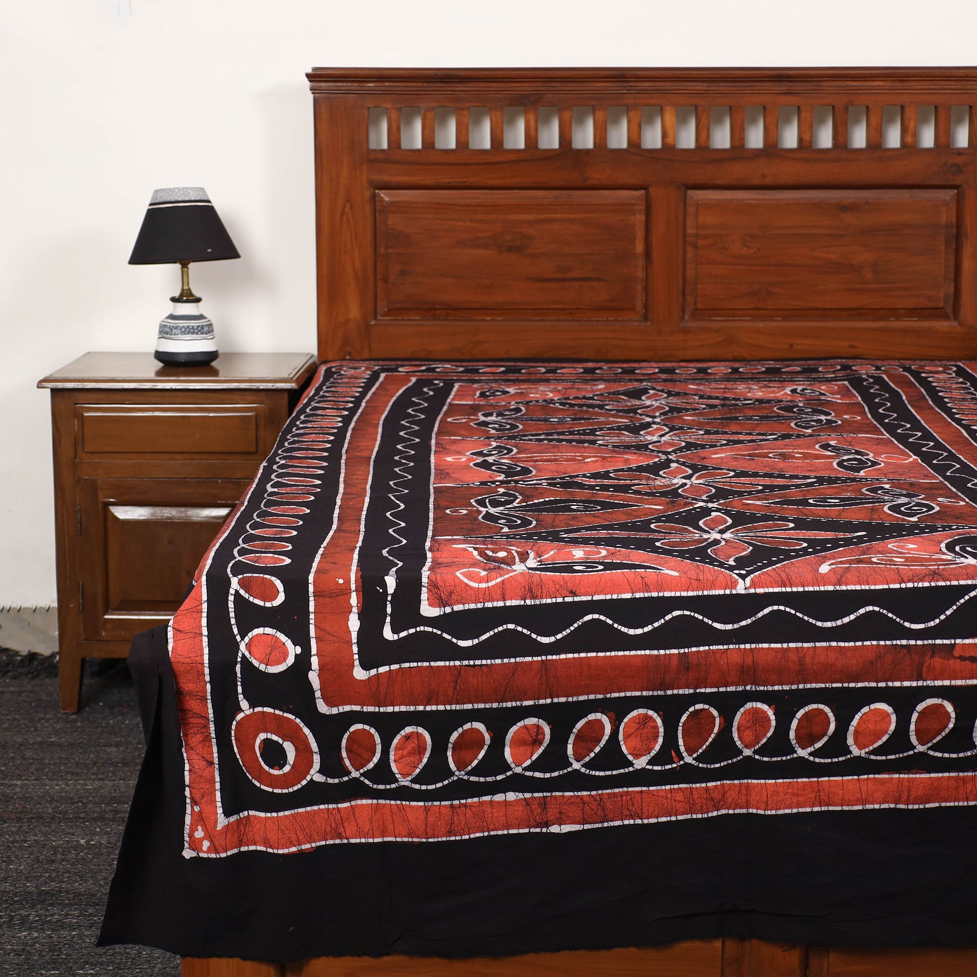 KACHCHH JI CHHAAP Black - Hand Batik Printed Cotton Single Bed Cover (96 x 59 in) 09