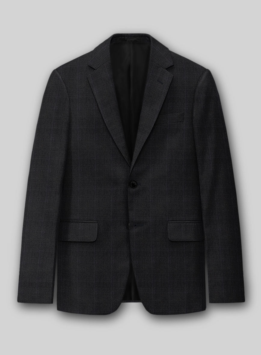 StudioSuits Napolean Artici Windowpane Charcoal Wool Jacket
